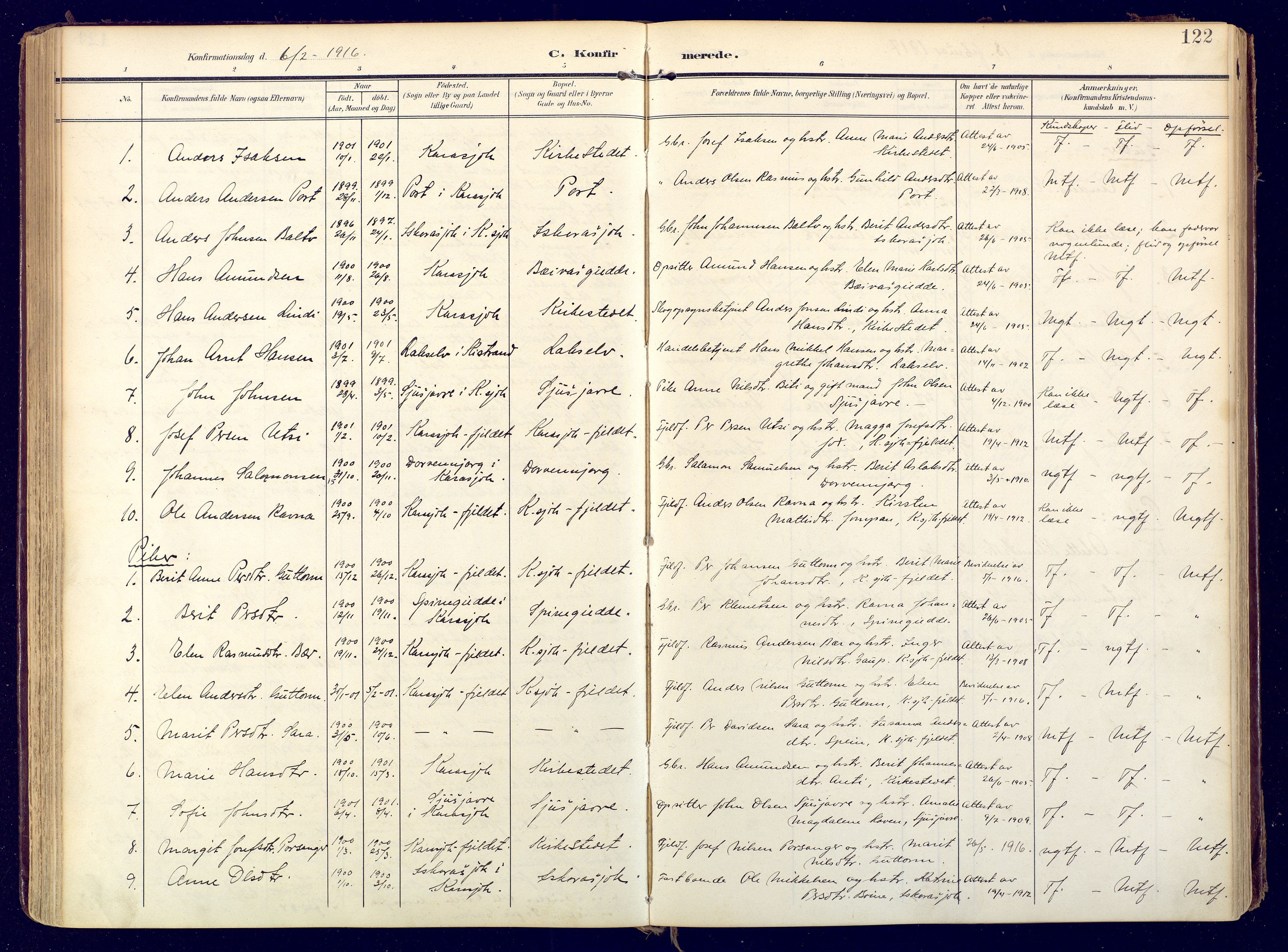 Karasjok sokneprestkontor, SATØ/S-1352/H/Ha: Parish register (official) no. 3, 1907-1926, p. 122