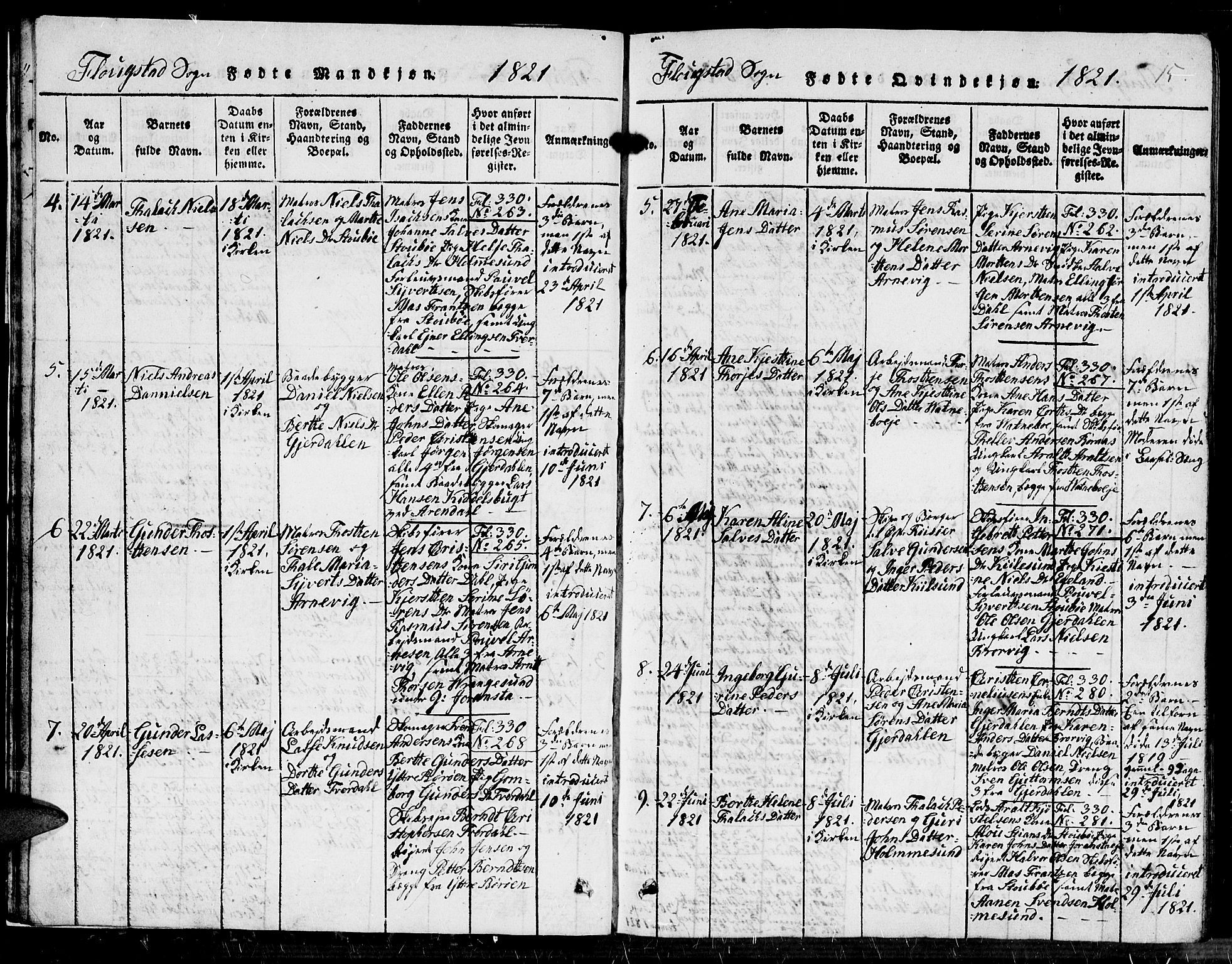 Dypvåg sokneprestkontor, SAK/1111-0007/F/Fb/Fbb/L0001: Parish register (copy) no. B 1, 1816-1850, p. 15