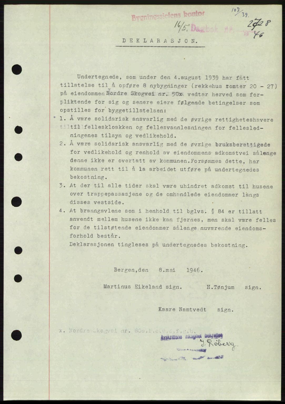 Byfogd og Byskriver i Bergen, SAB/A-3401/03/03Bc/L0022: Mortgage book no. A18, 1946-1946, Diary no: : 2728/1946