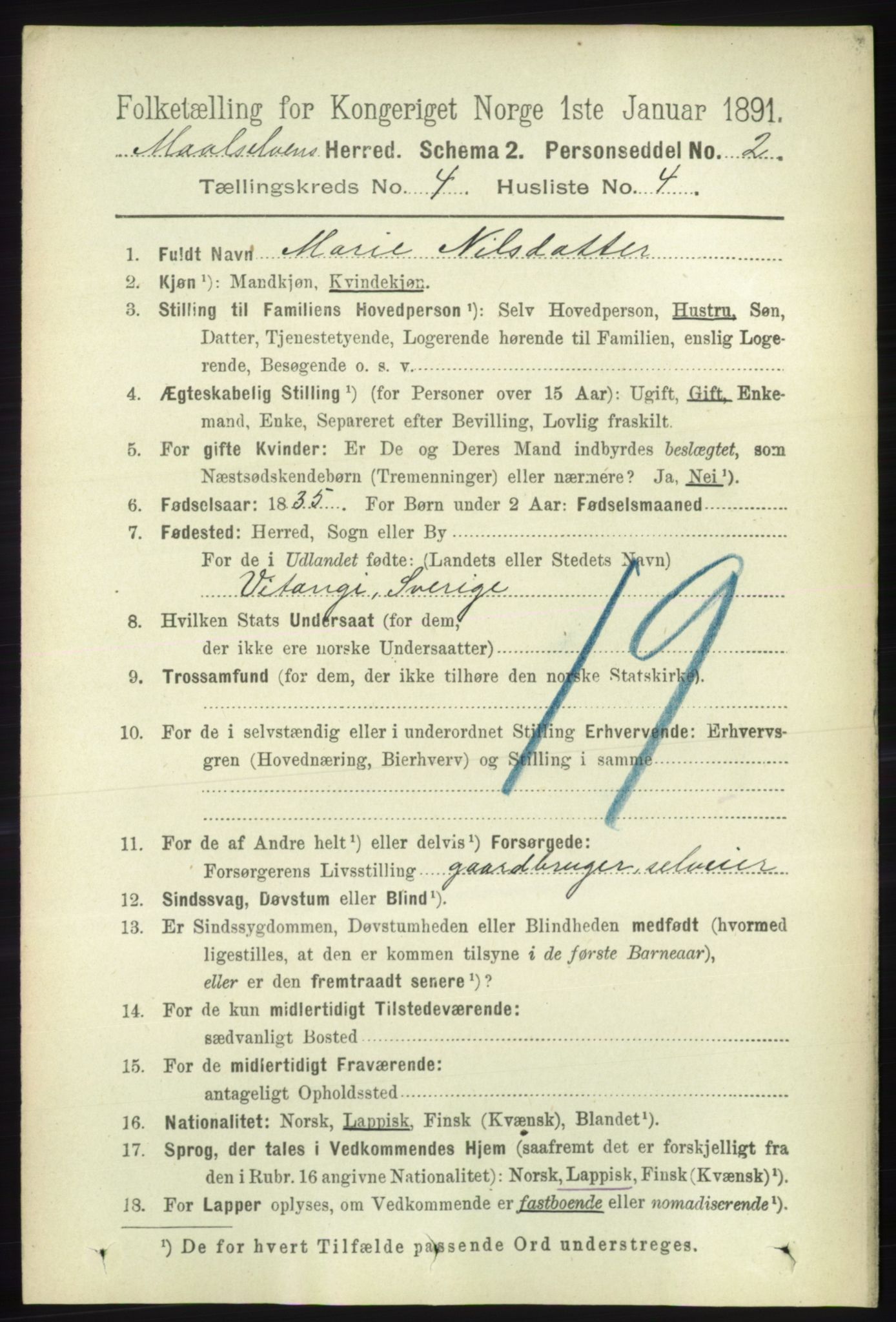 RA, 1891 census for 1924 Målselv, 1891, p. 1104