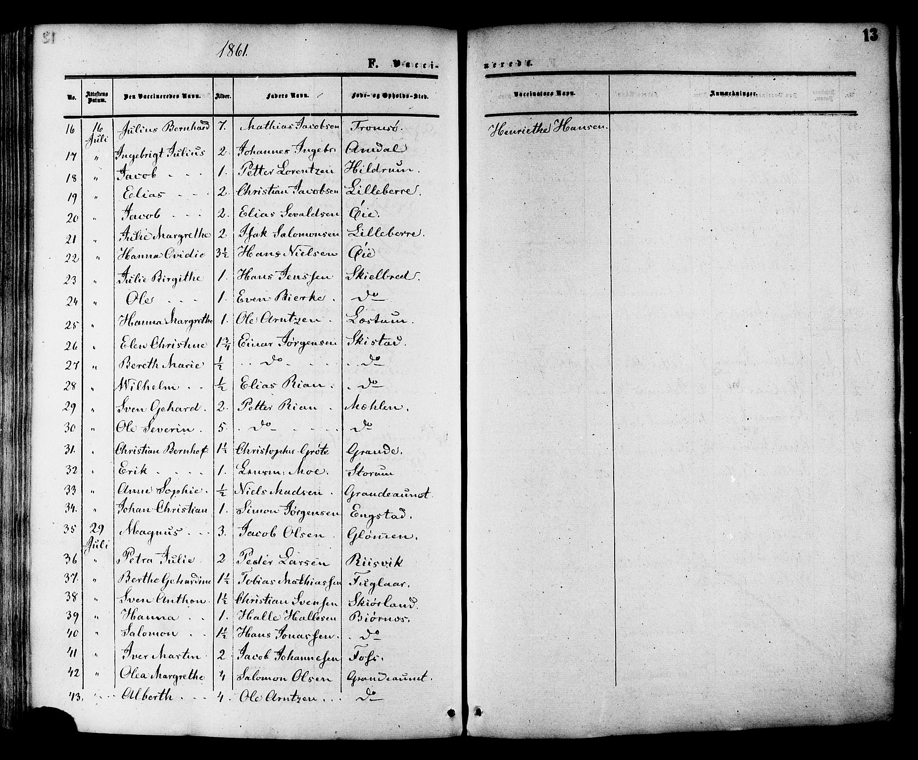 Ministerialprotokoller, klokkerbøker og fødselsregistre - Nord-Trøndelag, SAT/A-1458/764/L0553: Parish register (official) no. 764A08, 1858-1880, p. 13