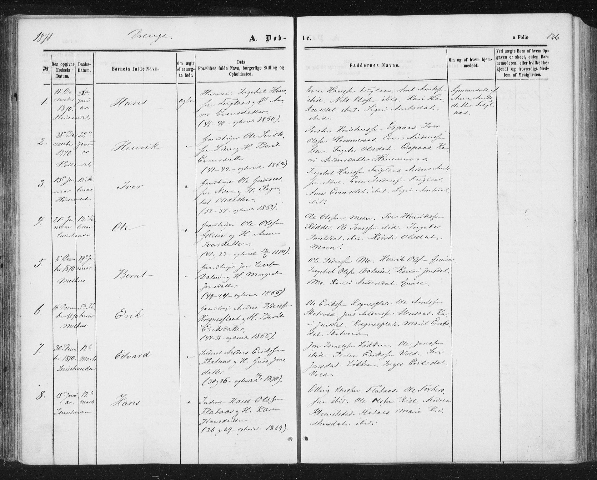 Ministerialprotokoller, klokkerbøker og fødselsregistre - Sør-Trøndelag, SAT/A-1456/691/L1077: Parish register (official) no. 691A09, 1862-1873, p. 126