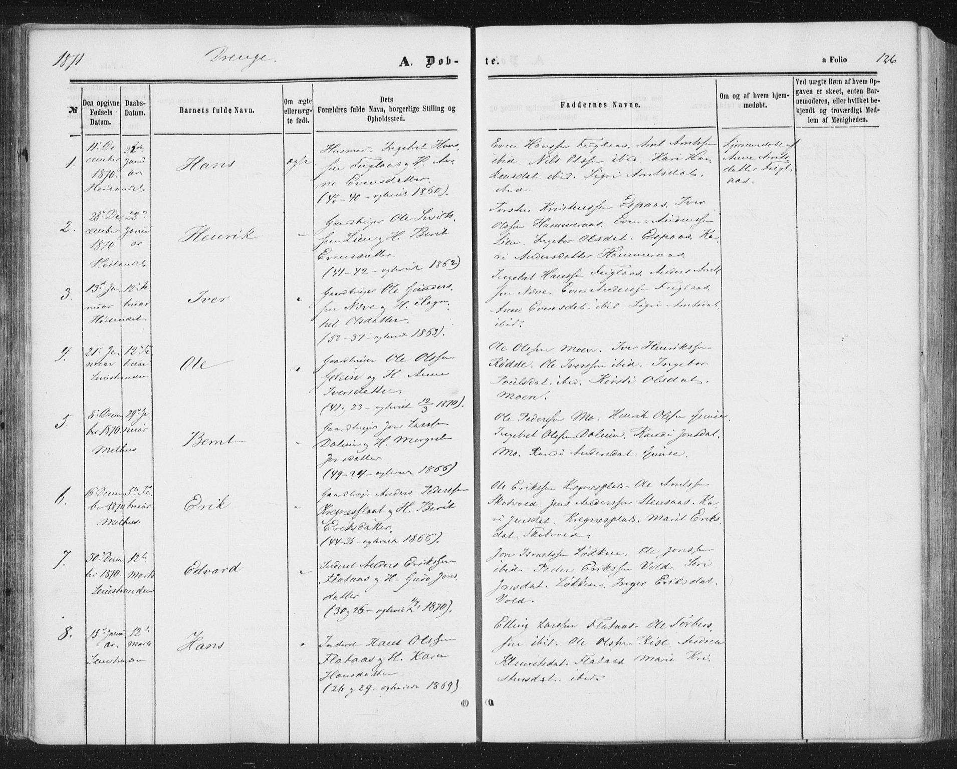 Ministerialprotokoller, klokkerbøker og fødselsregistre - Sør-Trøndelag, AV/SAT-A-1456/691/L1077: Parish register (official) no. 691A09, 1862-1873, p. 126