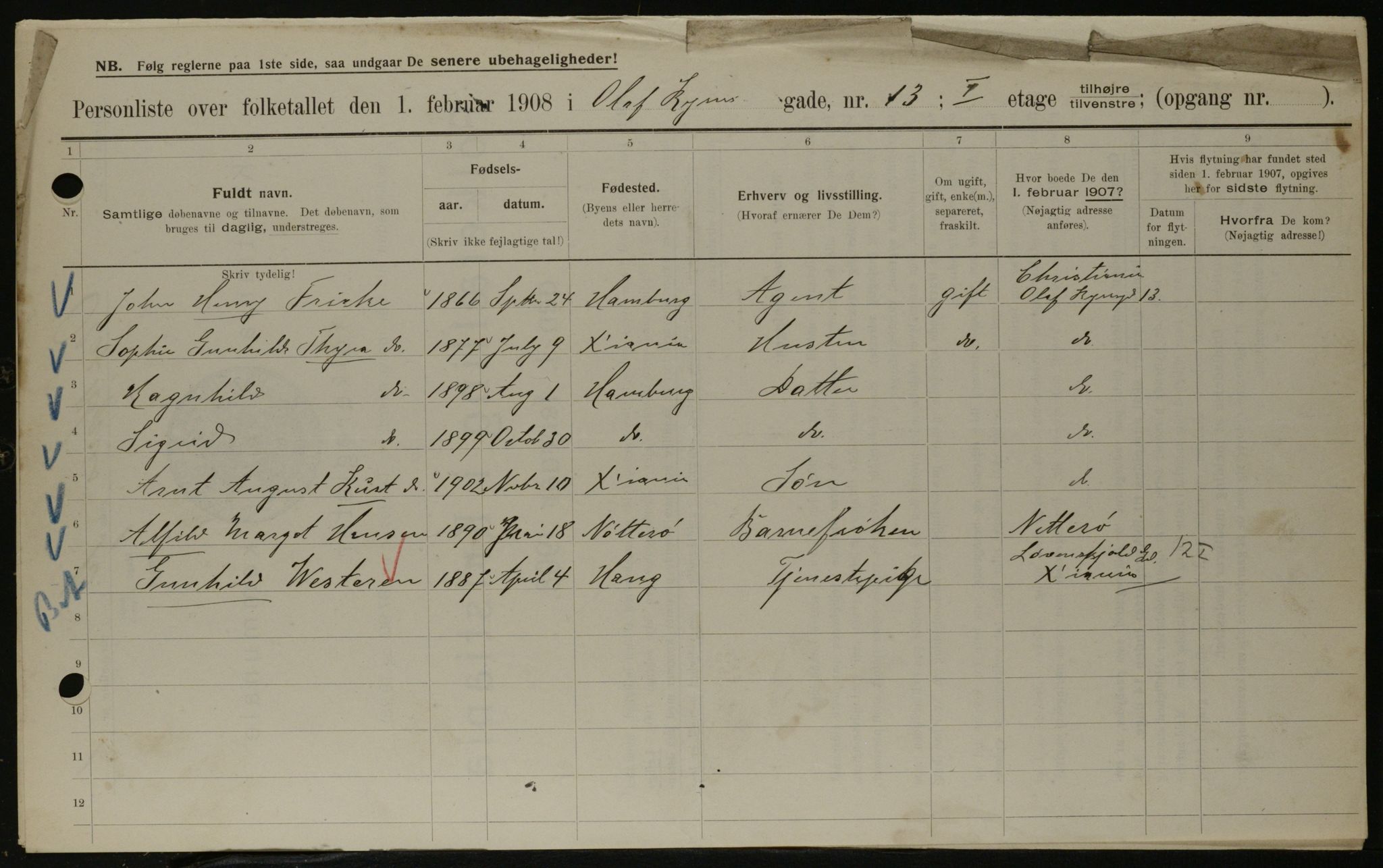 OBA, Municipal Census 1908 for Kristiania, 1908, p. 67636