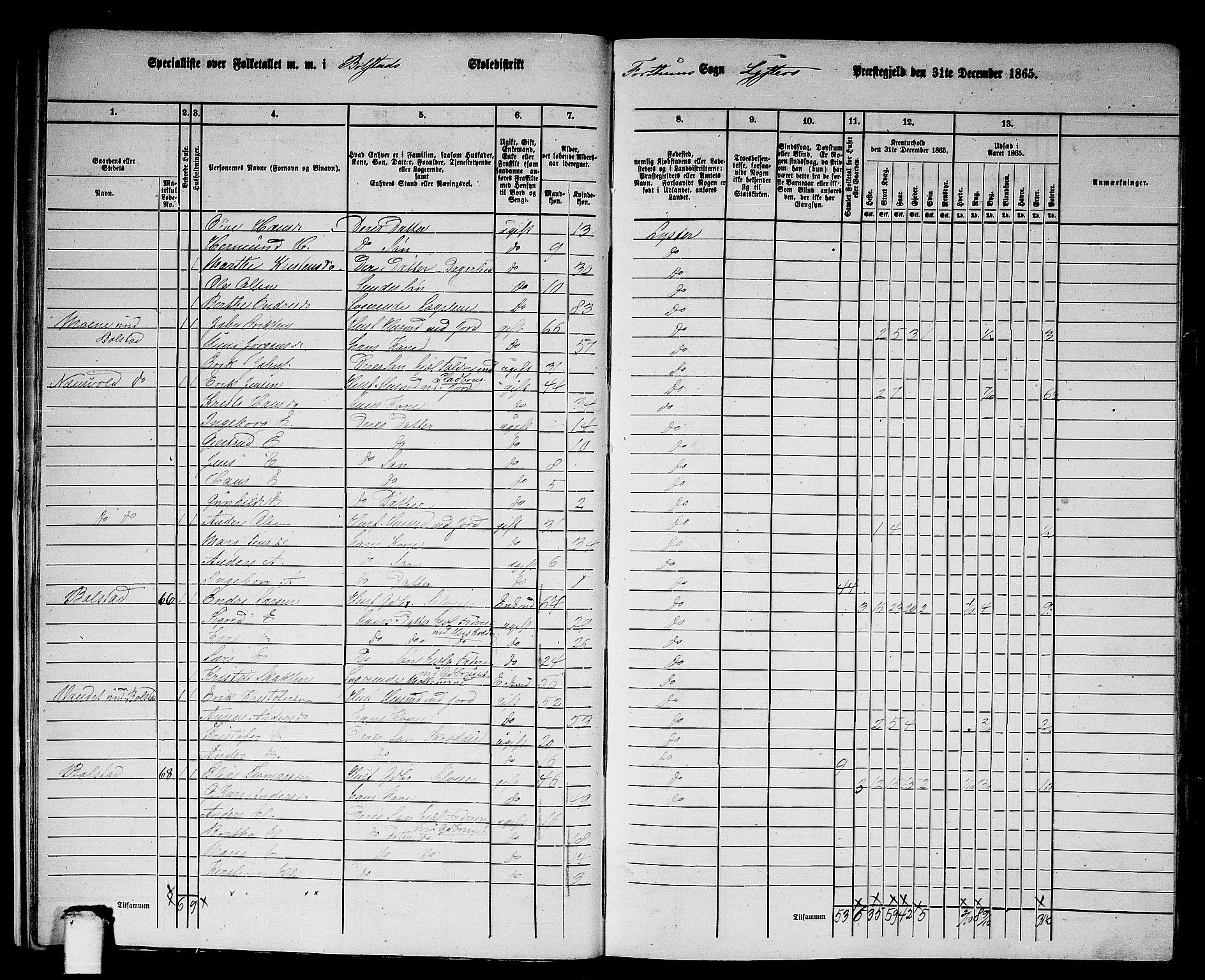 RA, 1865 census for Luster, 1865, p. 15