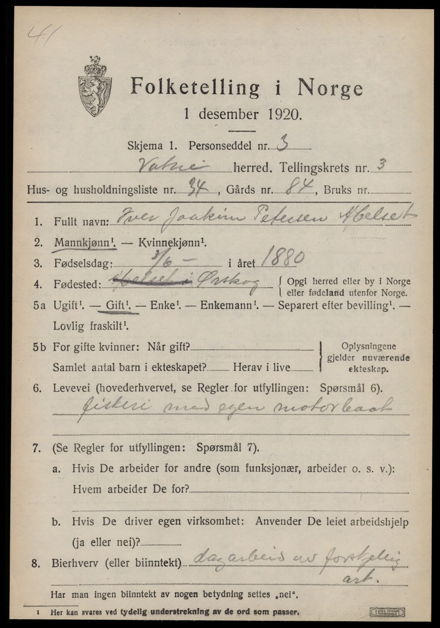 SAT, 1920 census for Vatne, 1920, p. 1792