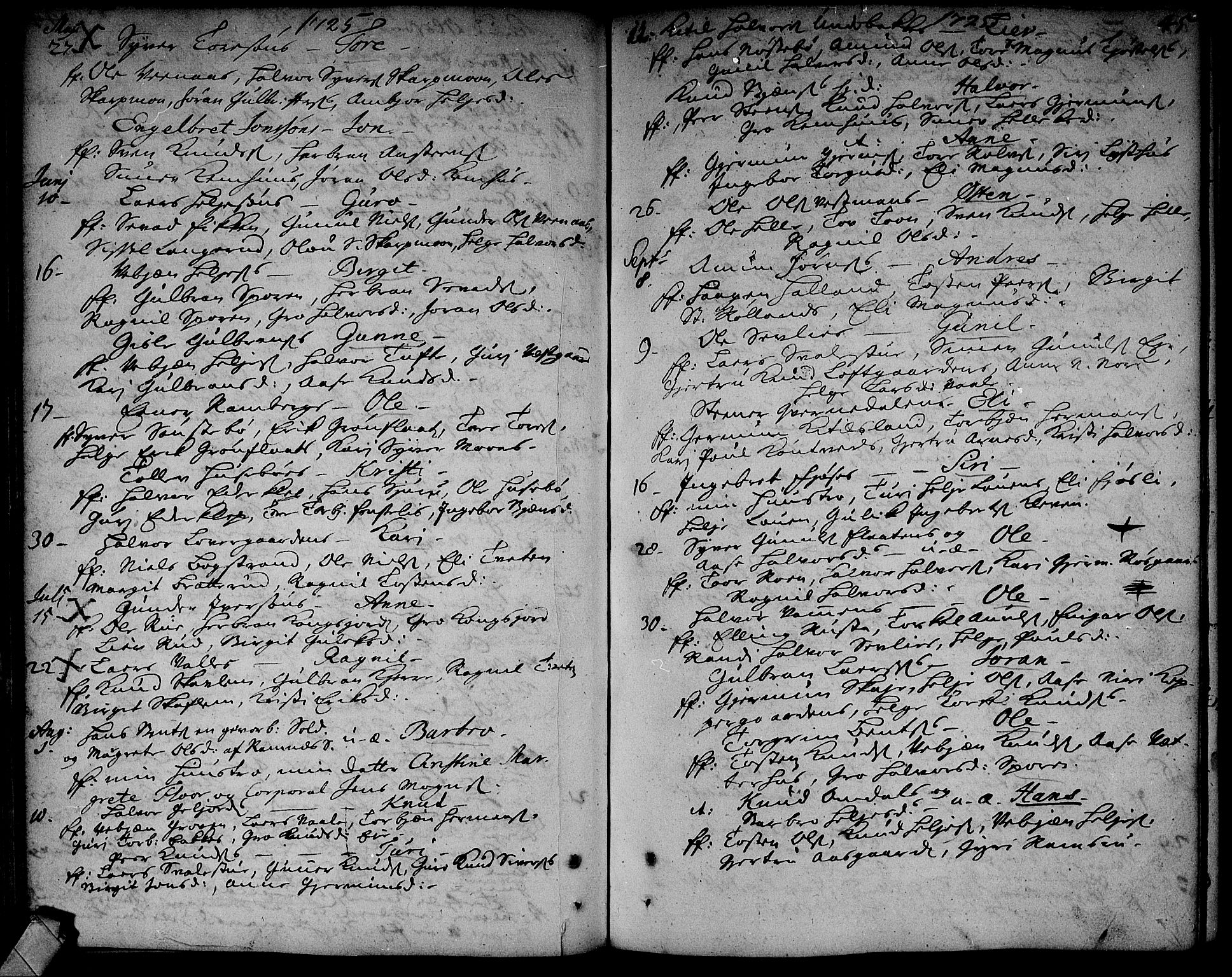 Rollag kirkebøker, AV/SAKO-A-240/F/Fa/L0002: Parish register (official) no. I 2, 1714-1742, p. 45