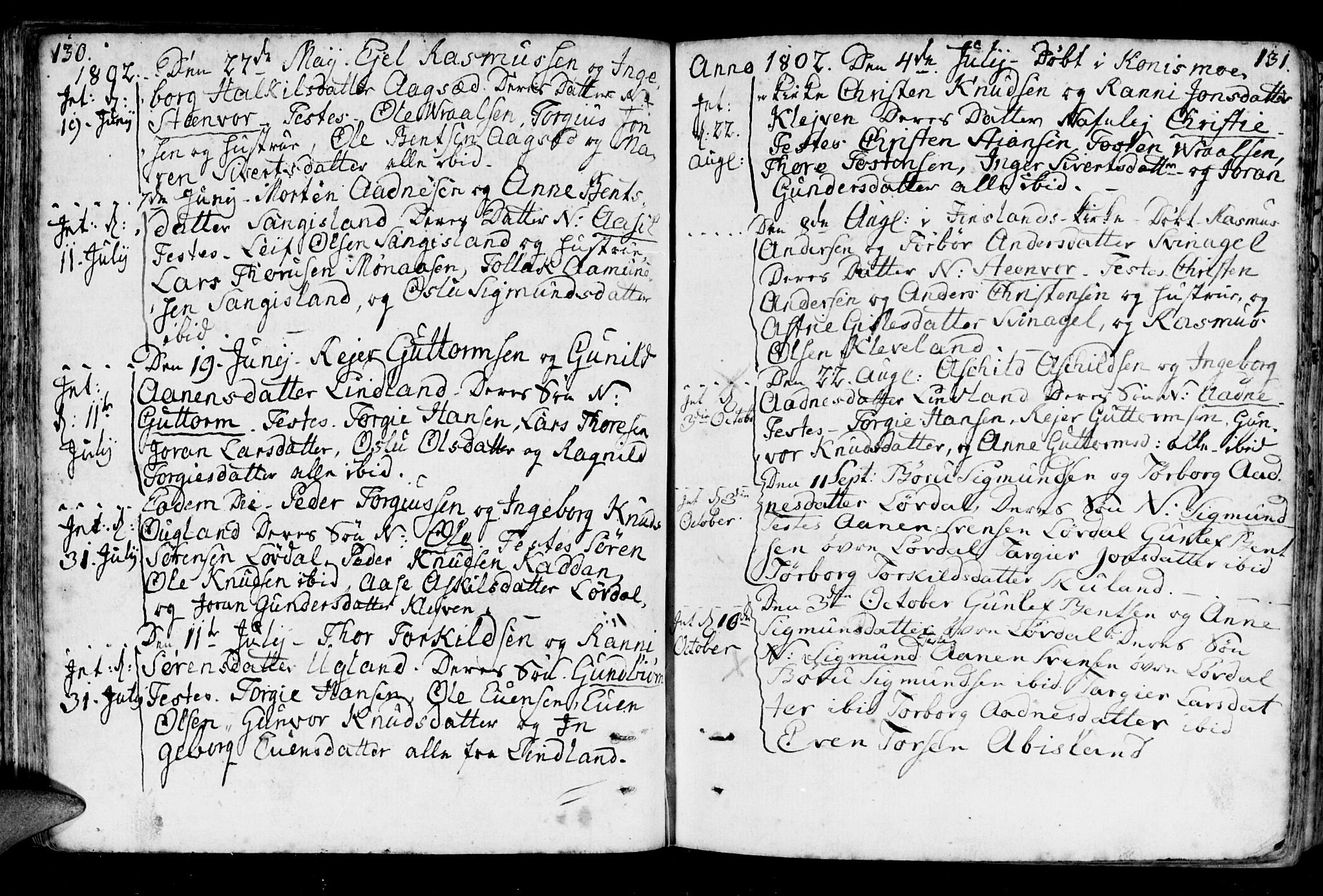 Holum sokneprestkontor, AV/SAK-1111-0022/F/Fa/Fab/L0004: Parish register (official) no. A 4, 1774-1847, p. 130-131