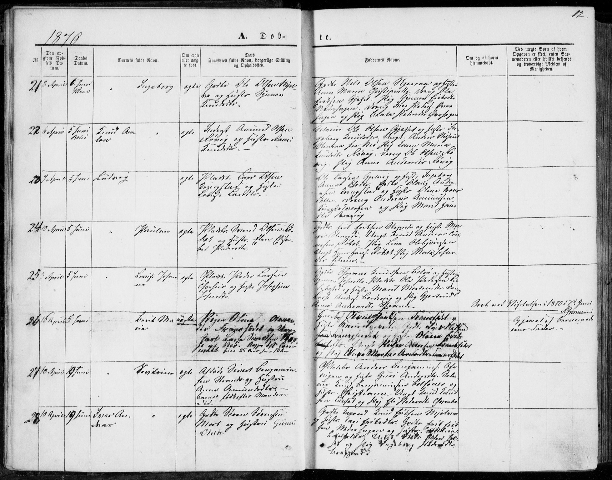 Ministerialprotokoller, klokkerbøker og fødselsregistre - Møre og Romsdal, AV/SAT-A-1454/555/L0655: Parish register (official) no. 555A05, 1869-1886, p. 12