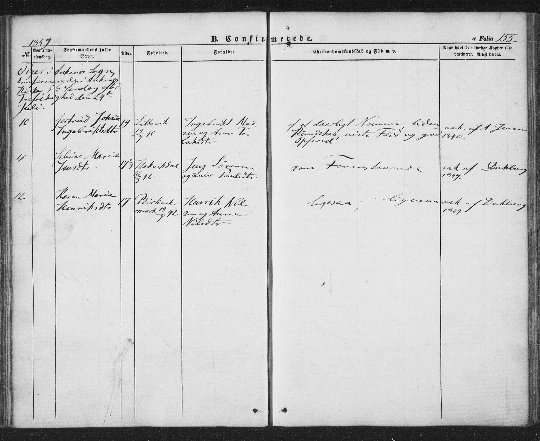 Ministerialprotokoller, klokkerbøker og fødselsregistre - Nordland, AV/SAT-A-1459/863/L0895: Parish register (official) no. 863A07, 1851-1860, p. 155