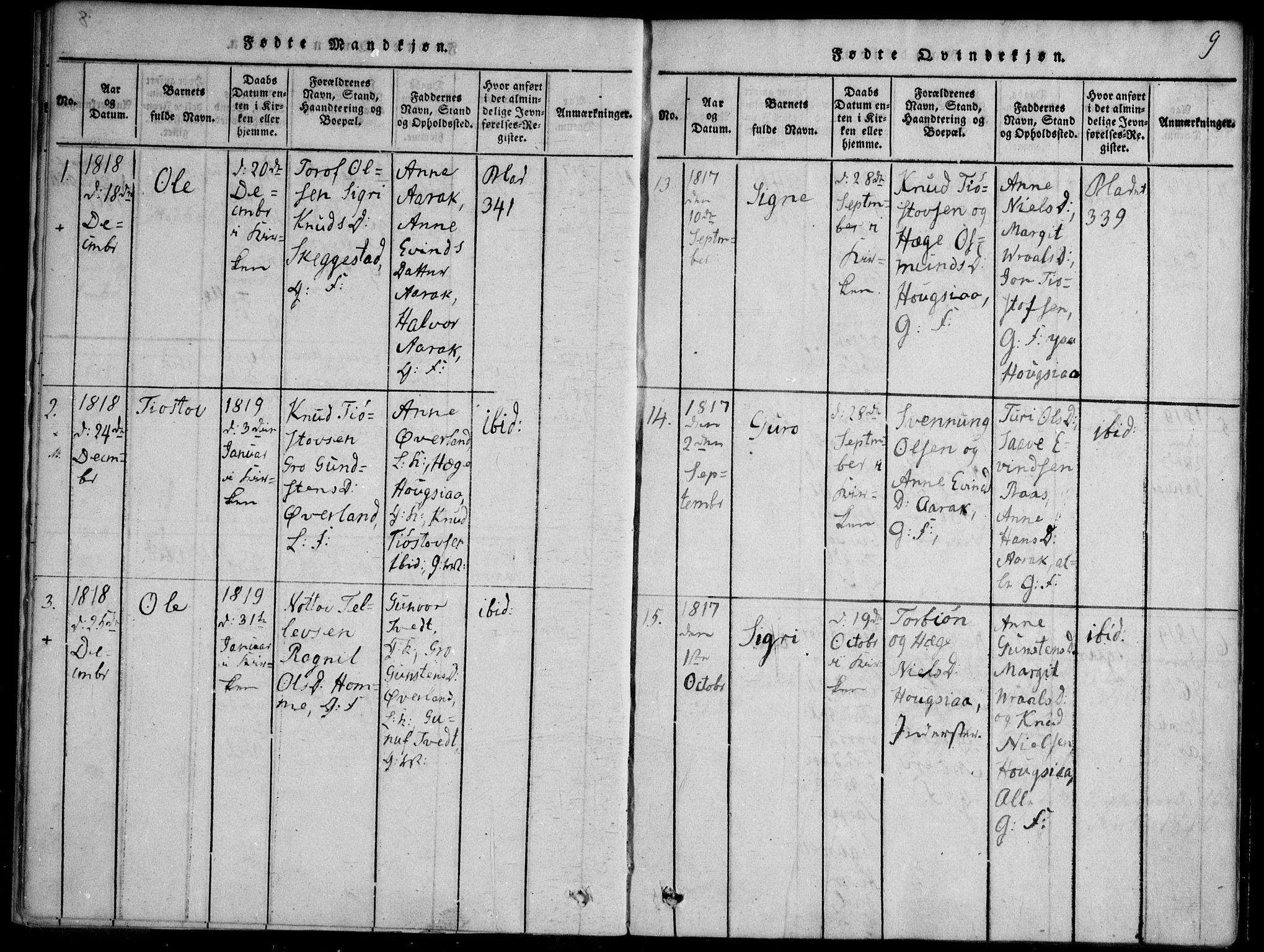 Nissedal kirkebøker, SAKO/A-288/F/Fb/L0001: Parish register (official) no. II 1, 1814-1845, p. 9