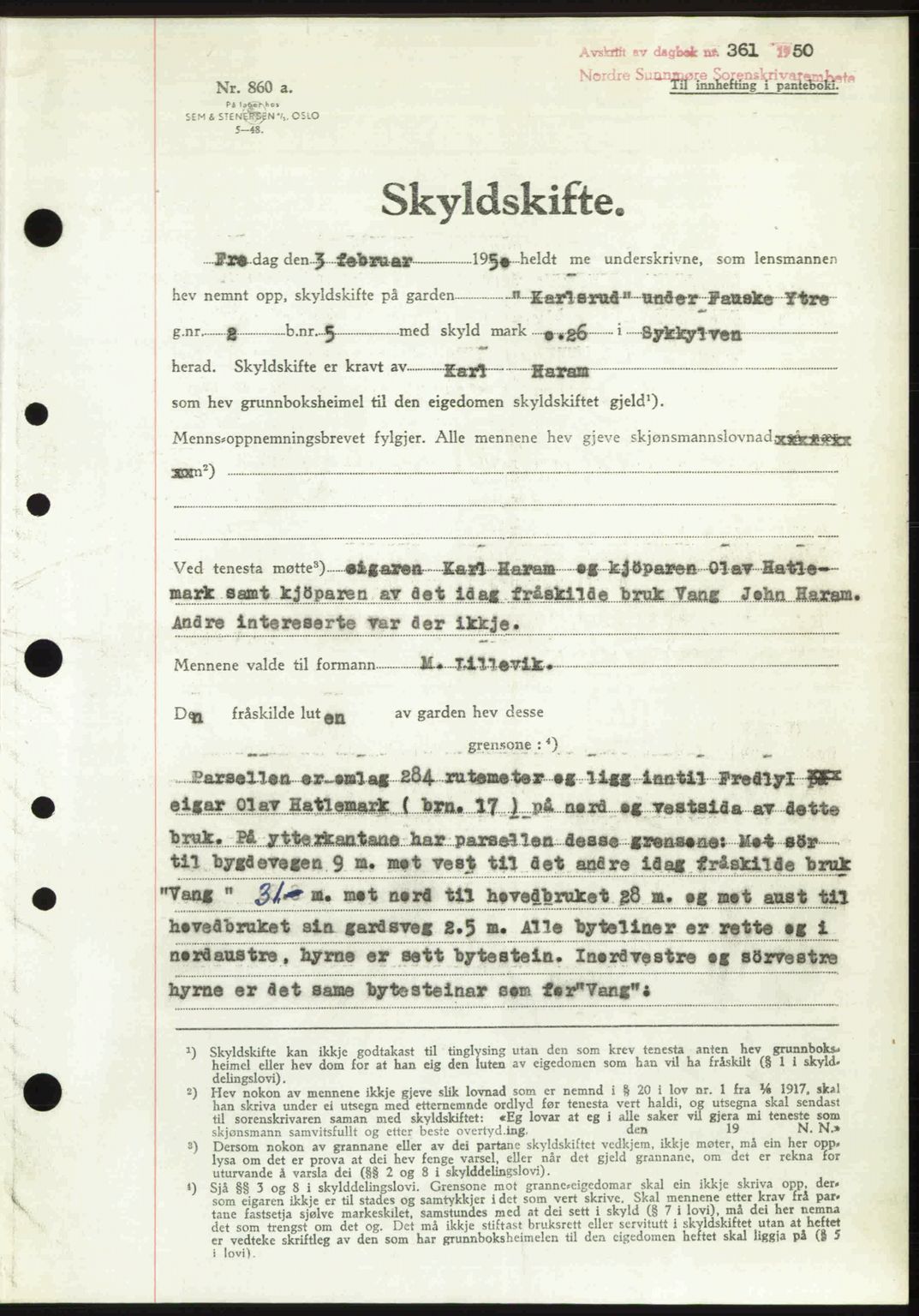 Nordre Sunnmøre sorenskriveri, AV/SAT-A-0006/1/2/2C/2Ca: Mortgage book no. A33, 1949-1950, Diary no: : 361/1950