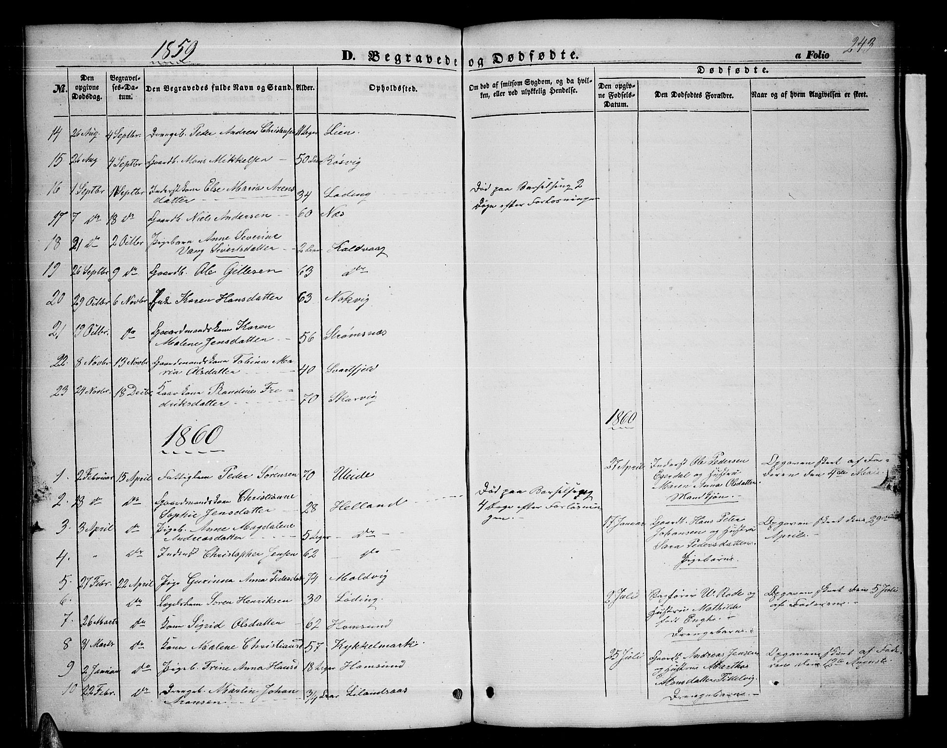 Ministerialprotokoller, klokkerbøker og fødselsregistre - Nordland, AV/SAT-A-1459/859/L0857: Parish register (copy) no. 859C03, 1854-1873, p. 243