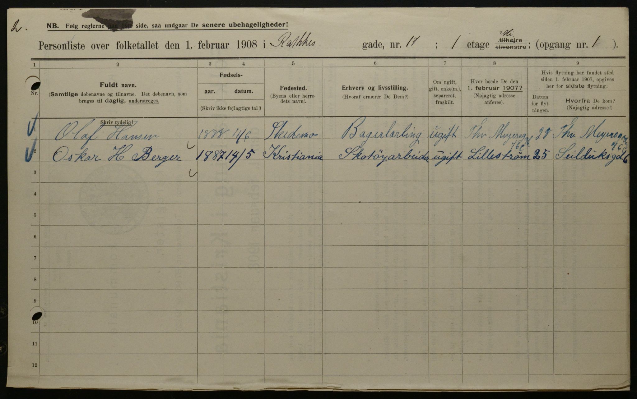 OBA, Municipal Census 1908 for Kristiania, 1908, p. 74262