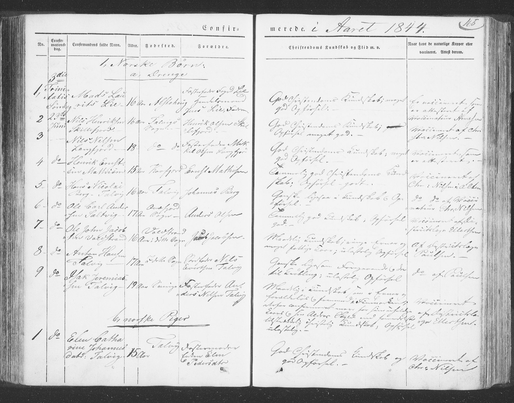 Talvik sokneprestkontor, SATØ/S-1337/H/Ha/L0009kirke: Parish register (official) no. 9, 1837-1852, p. 165