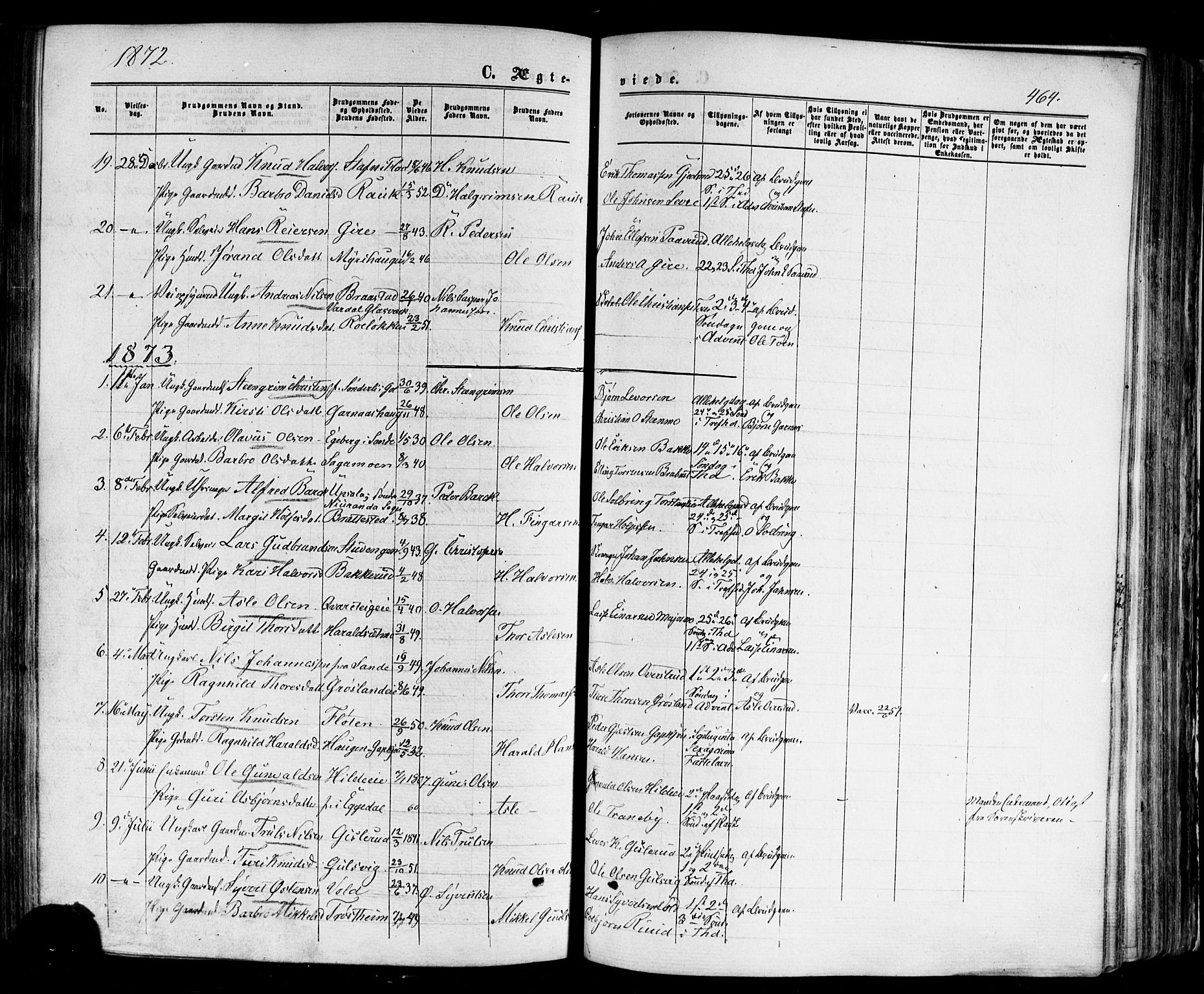 Nes kirkebøker, SAKO/A-236/F/Fa/L0010: Parish register (official) no. 10, 1864-1880, p. 464