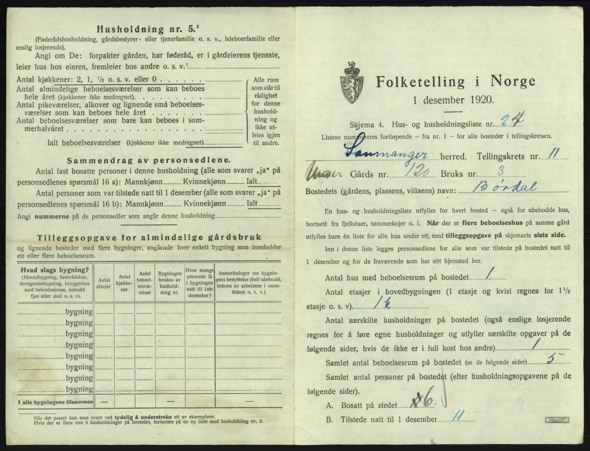 SAB, 1920 census for Samnanger, 1920, p. 608