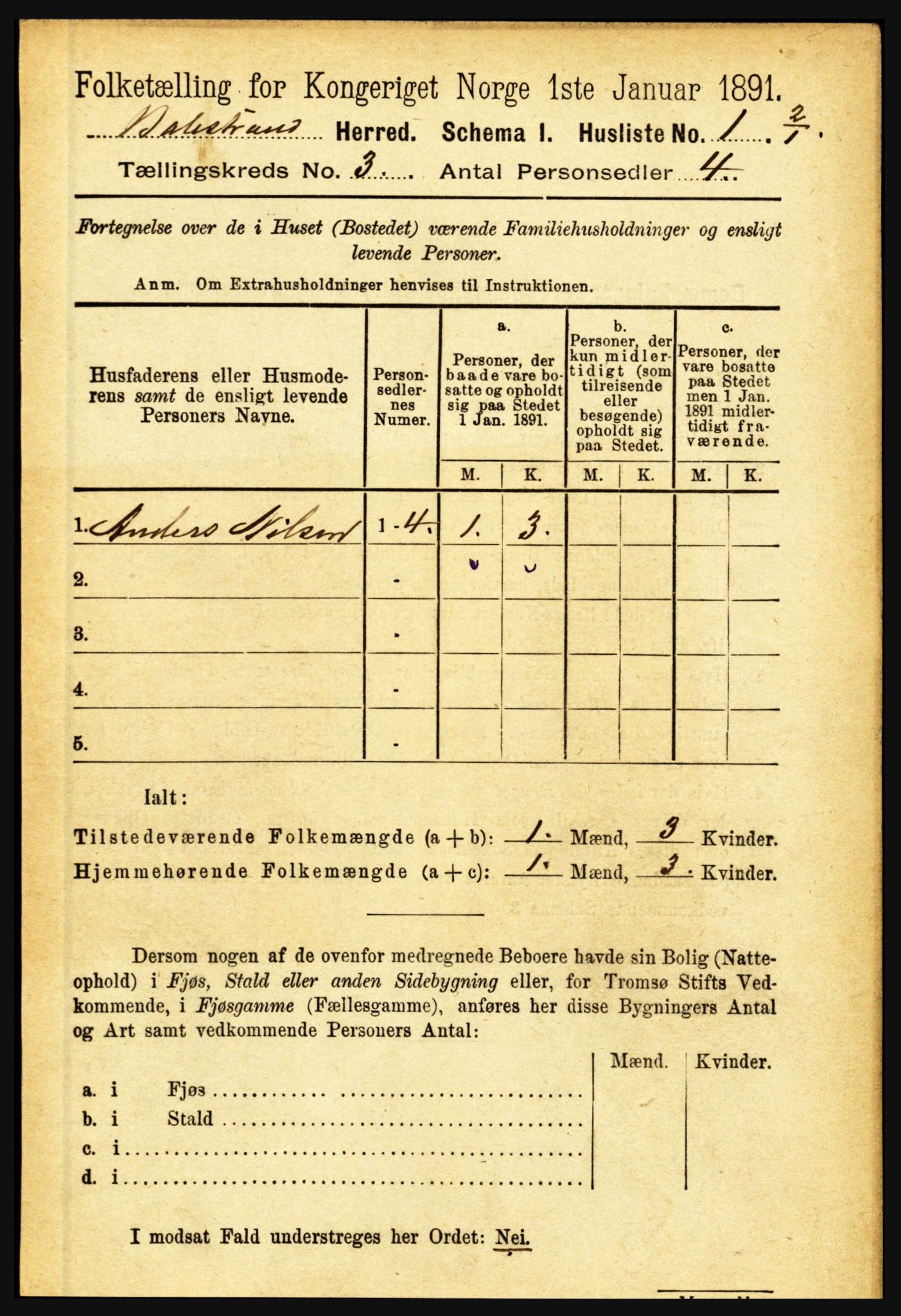 RA, 1891 census for 1418 Balestrand, 1891, p. 558