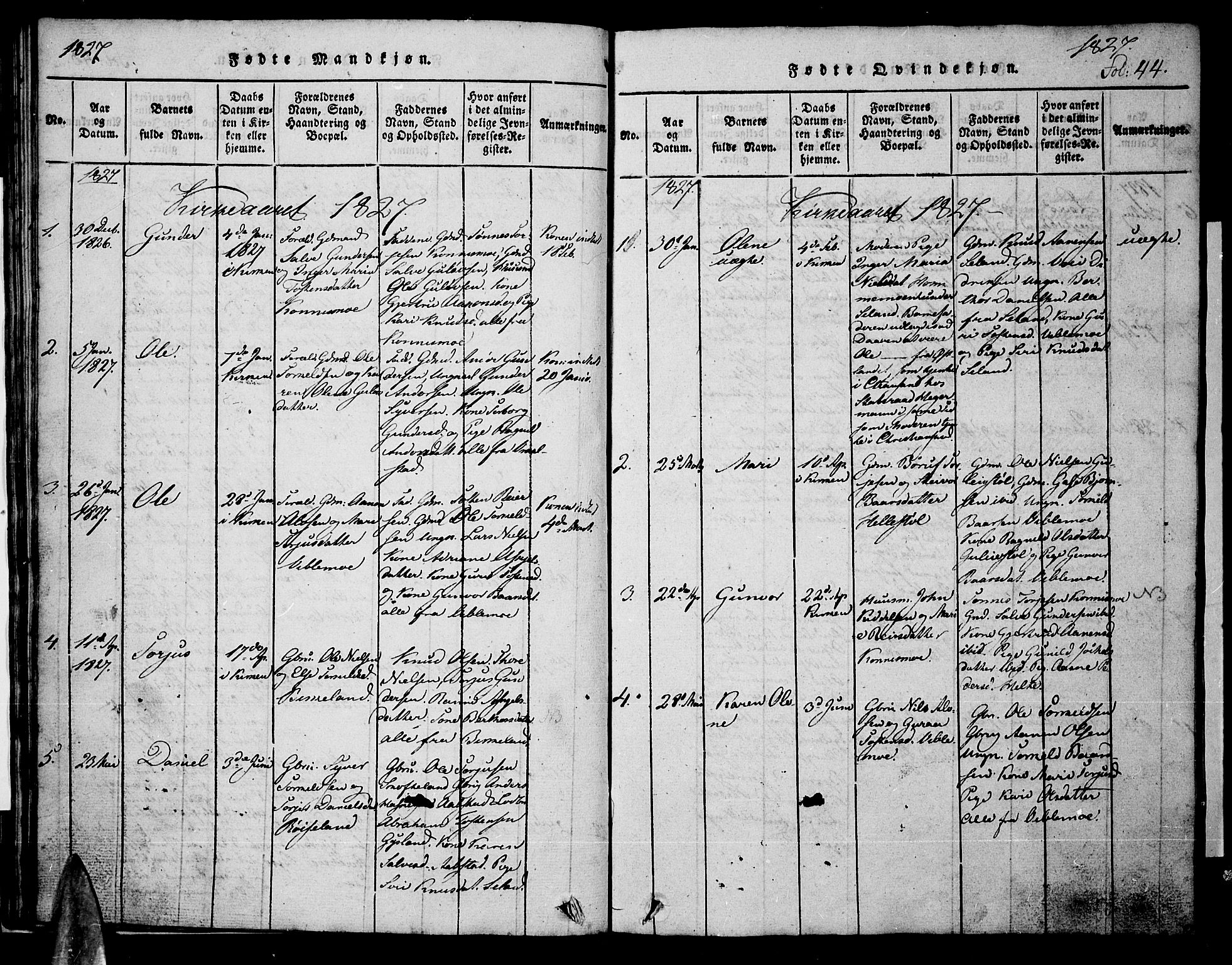 Nord-Audnedal sokneprestkontor, AV/SAK-1111-0032/F/Fb/Fba/L0001: Parish register (copy) no. B 1, 1815-1856, p. 44