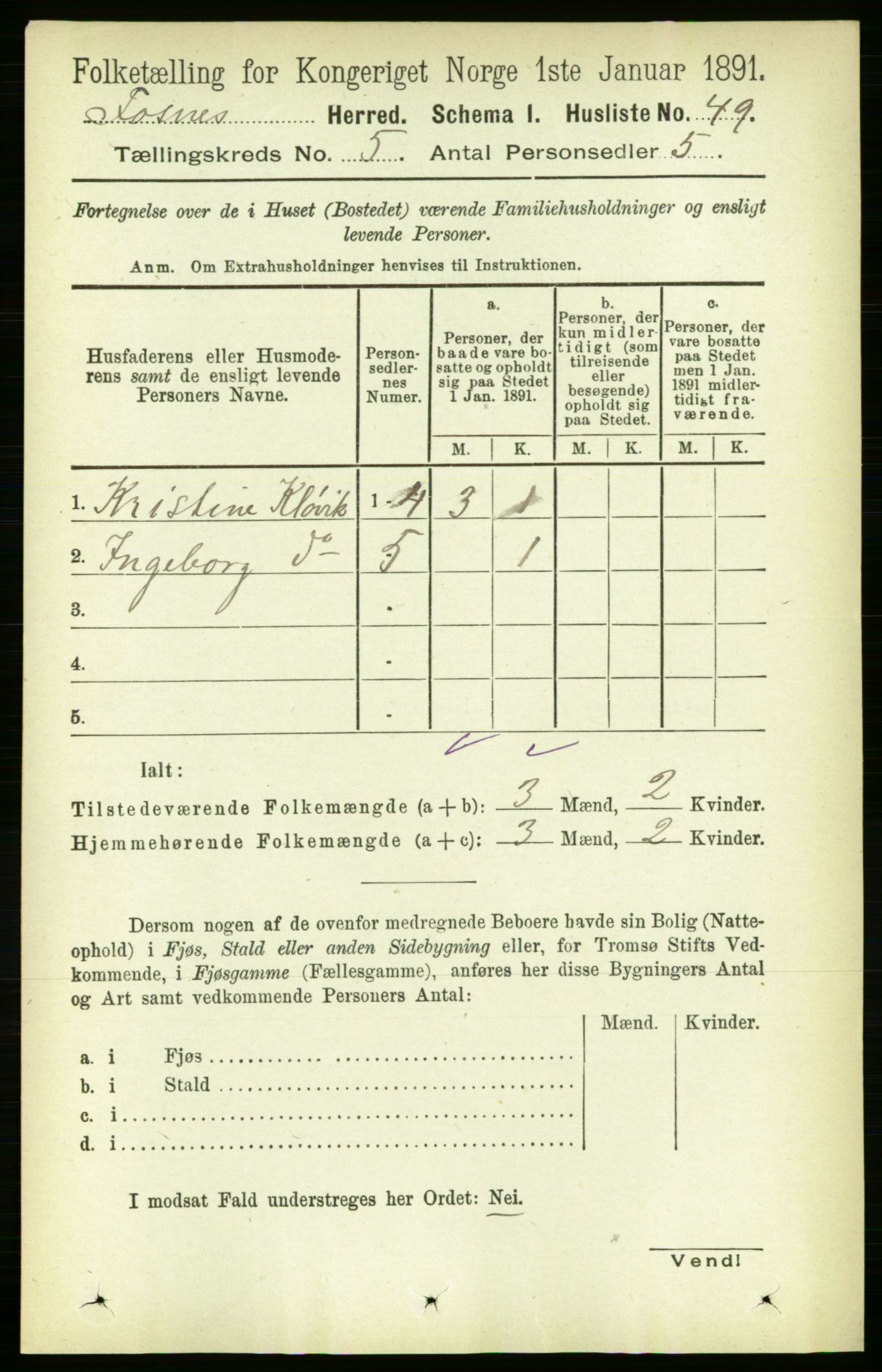 RA, 1891 census for 1748 Fosnes, 1891, p. 1941