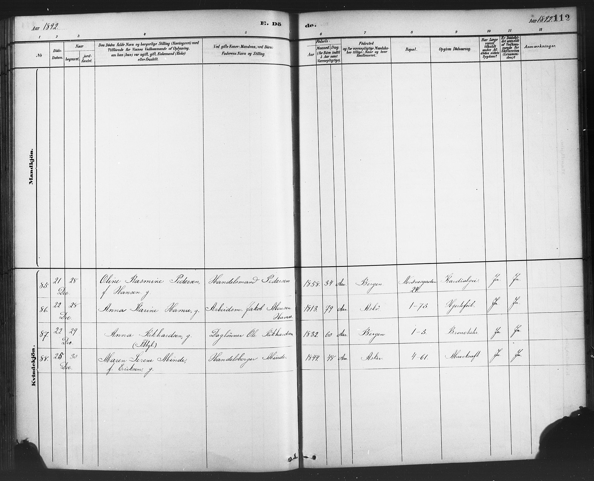 Nykirken Sokneprestembete, AV/SAB-A-77101/H/Haa/L0044: Parish register (official) no. E 4, 1882-1898, p. 112