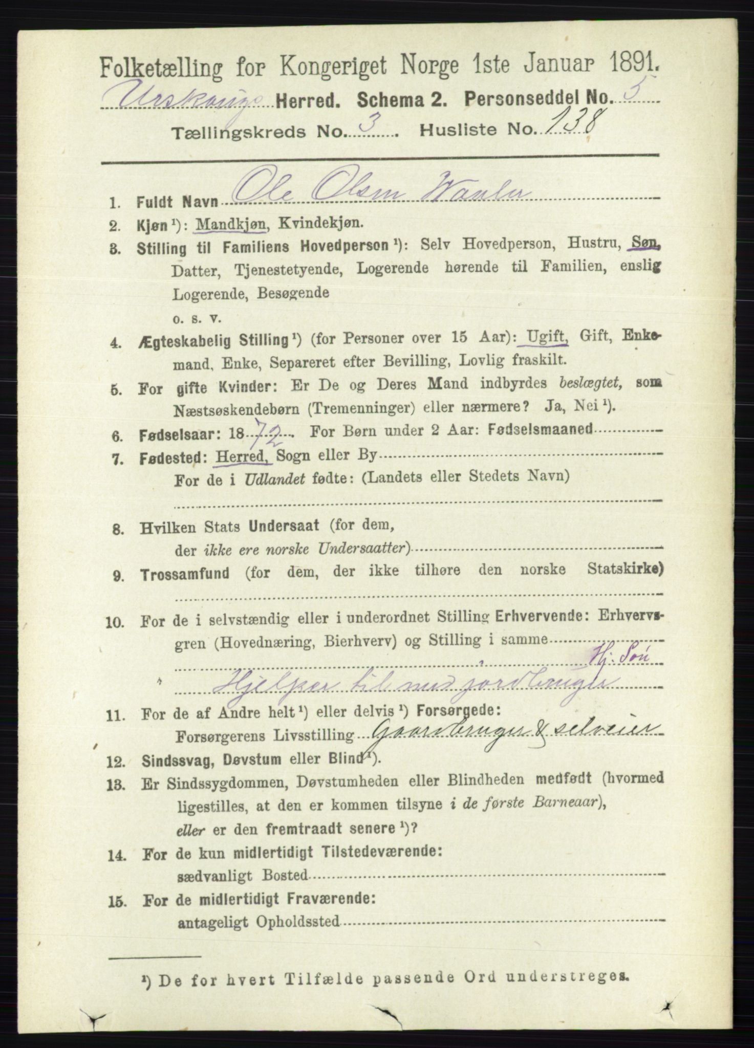 RA, 1891 census for 0224 Aurskog, 1891, p. 1391