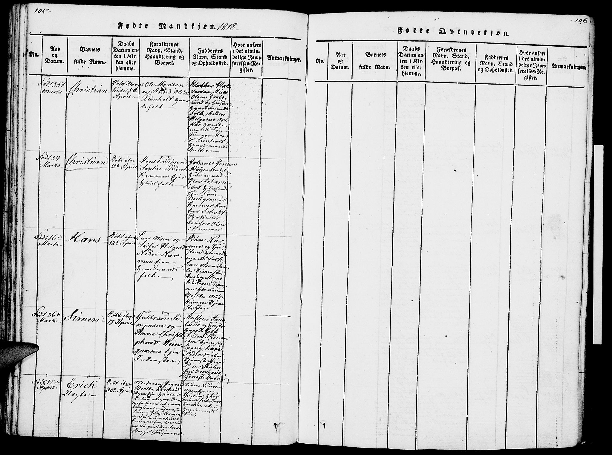 Vang prestekontor, Hedmark, AV/SAH-PREST-008/H/Ha/Haa/L0007: Parish register (official) no. 7, 1813-1826, p. 105-106