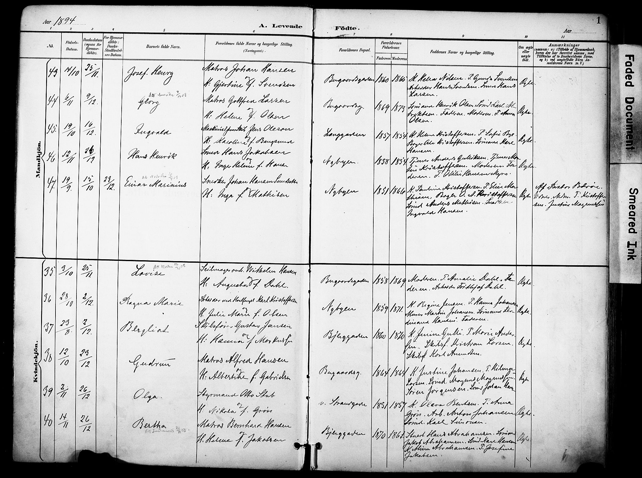 Sandefjord kirkebøker, AV/SAKO-A-315/F/Fa/L0004: Parish register (official) no. 4, 1894-1905, p. 1