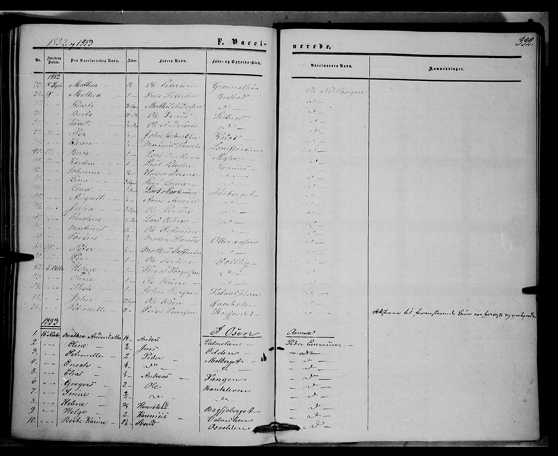 Trysil prestekontor, SAH/PREST-046/H/Ha/Haa/L0005: Parish register (official) no. 5, 1851-1865, p. 332