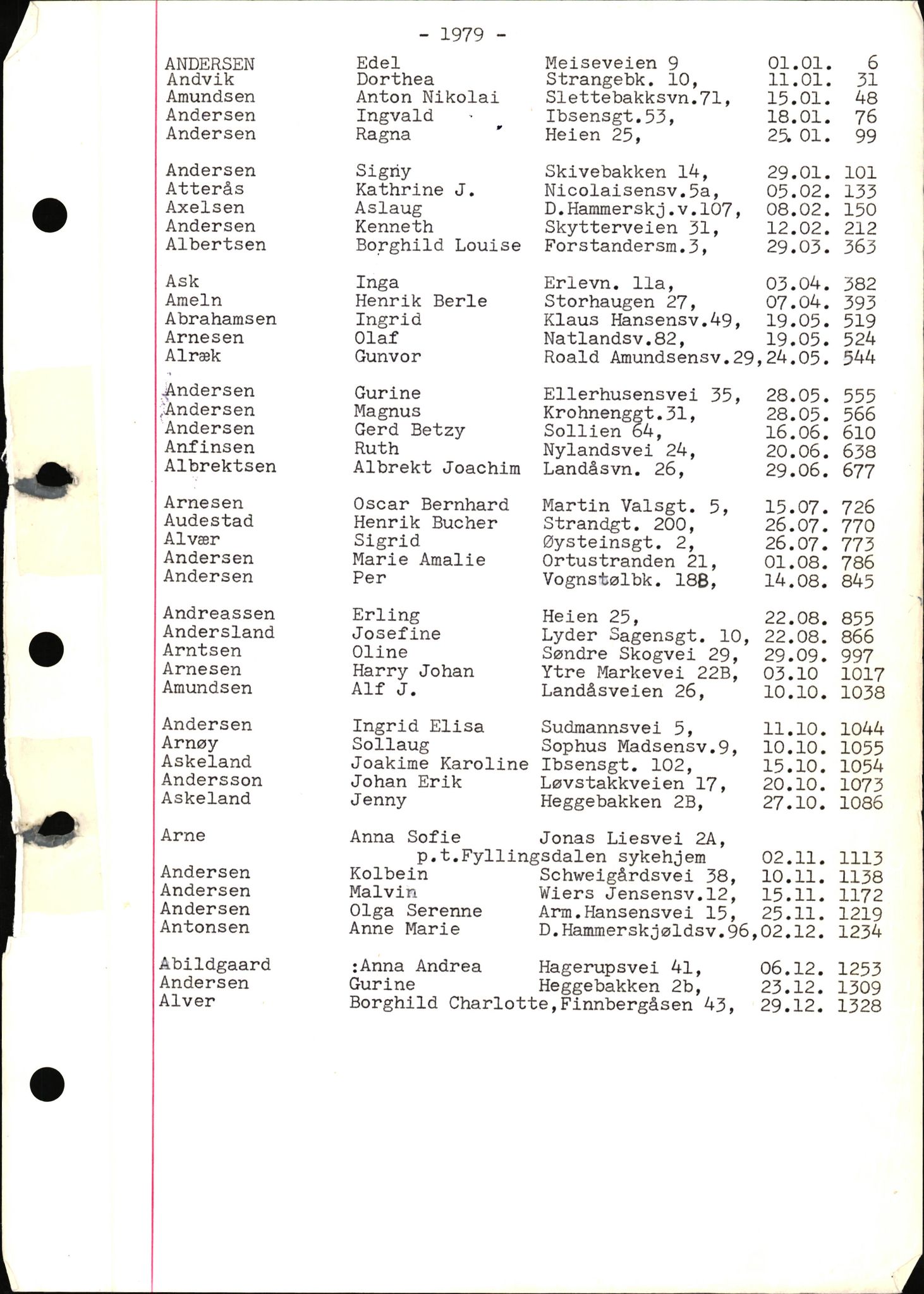 Byfogd og Byskriver i Bergen, SAB/A-3401/06/06Nb/L0019: Register til dødsfalljournaler, 1979, p. 1