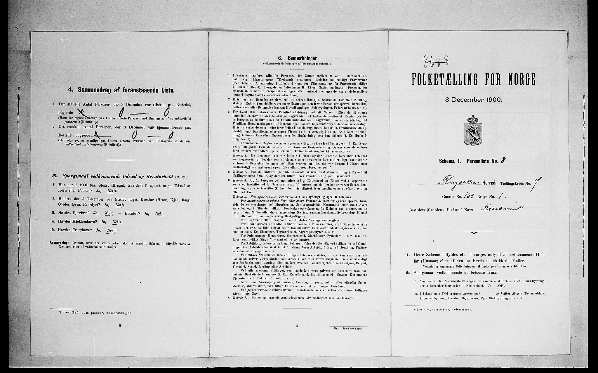 SAH, 1900 census for Ringsaker, 1900, p. 1408