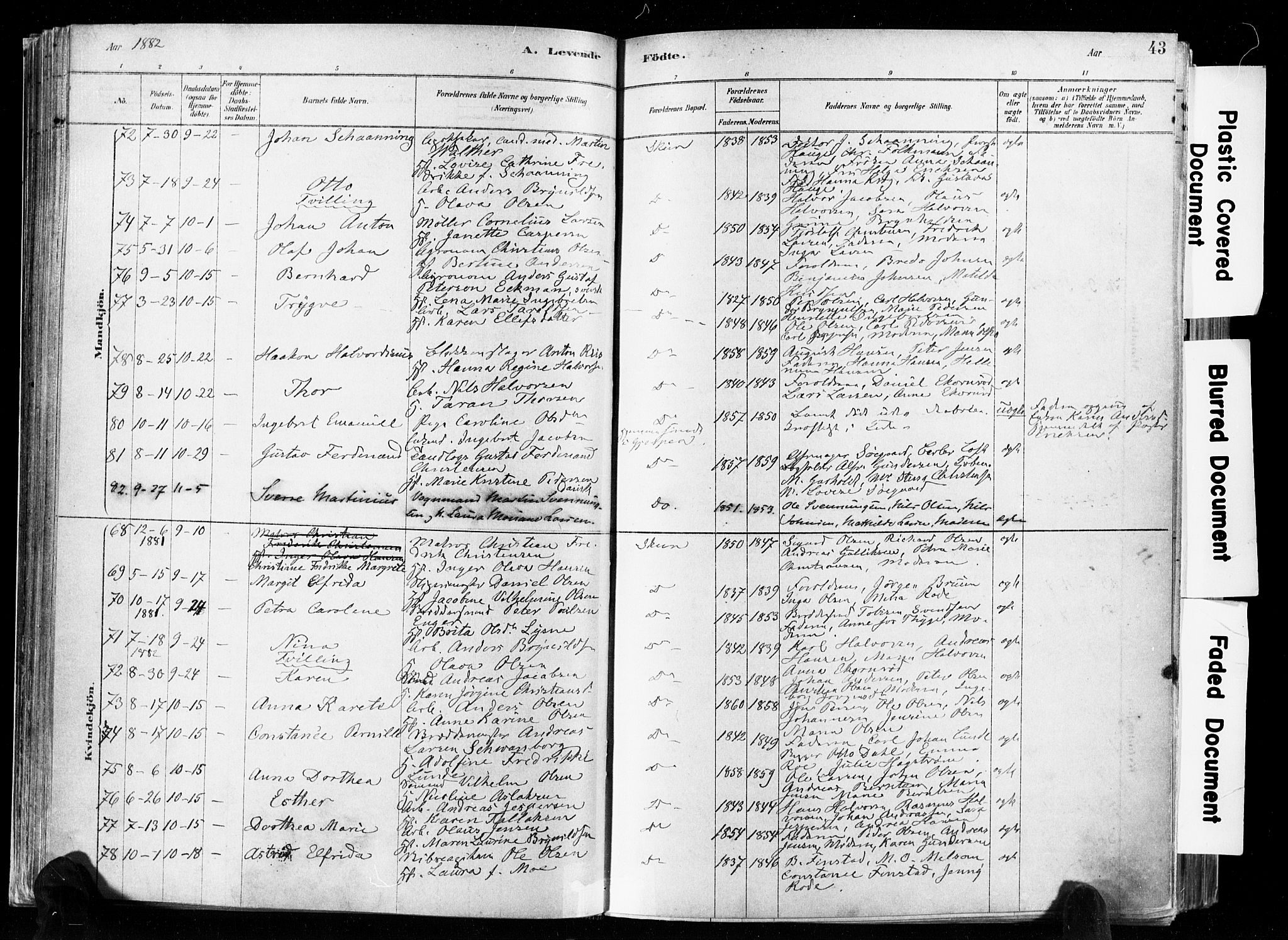 Skien kirkebøker, AV/SAKO-A-302/F/Fa/L0009: Parish register (official) no. 9, 1878-1890, p. 43