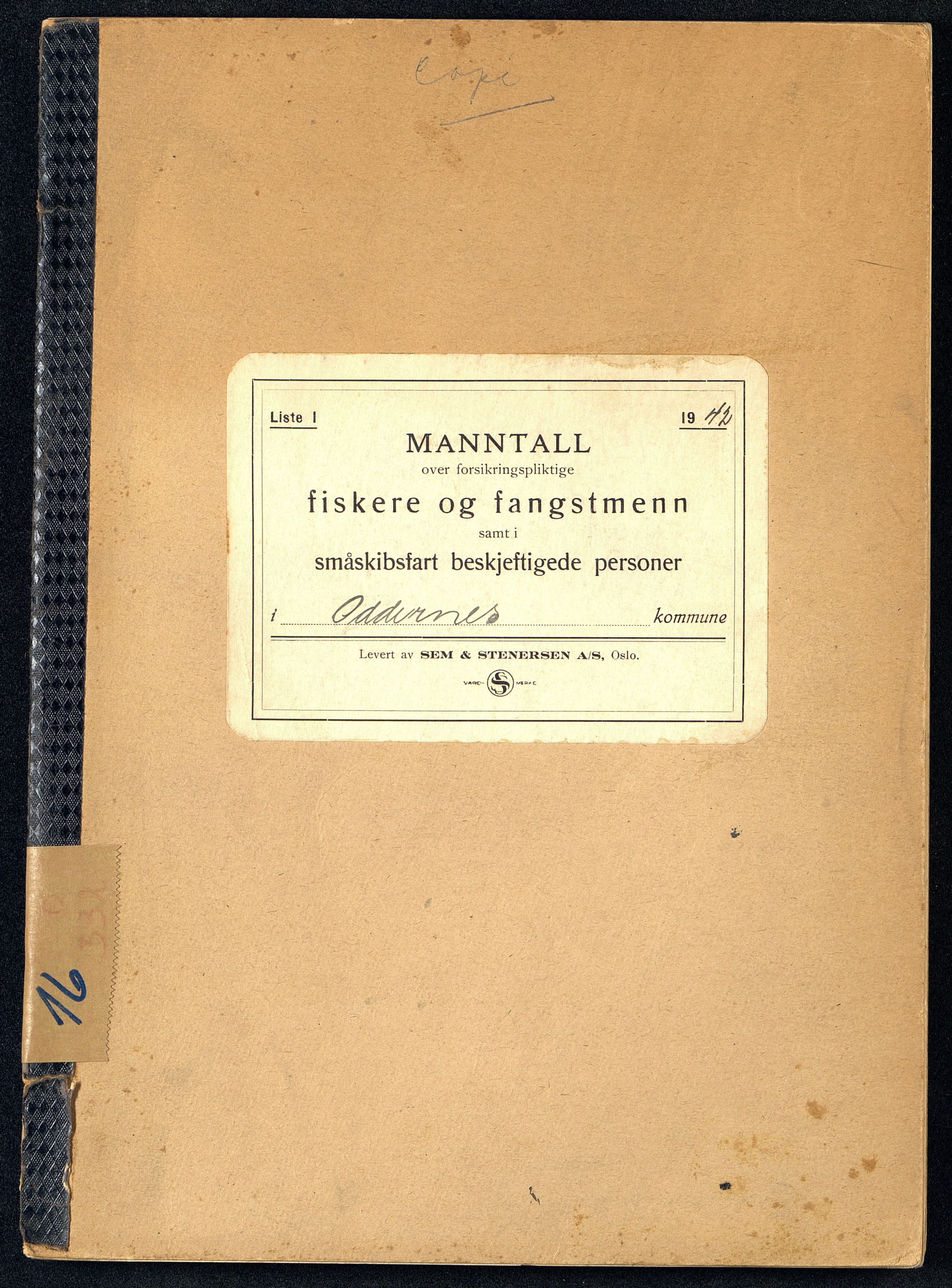 Oddernes kommune - Fiskermanntallnemnda, ARKSOR/1001OD622/F/L0001/0015: Manntall over forsikringspliktige fiskere og fangstmenn / Manntall over forsikringspliktige fiskere og fangstmenn, 1942