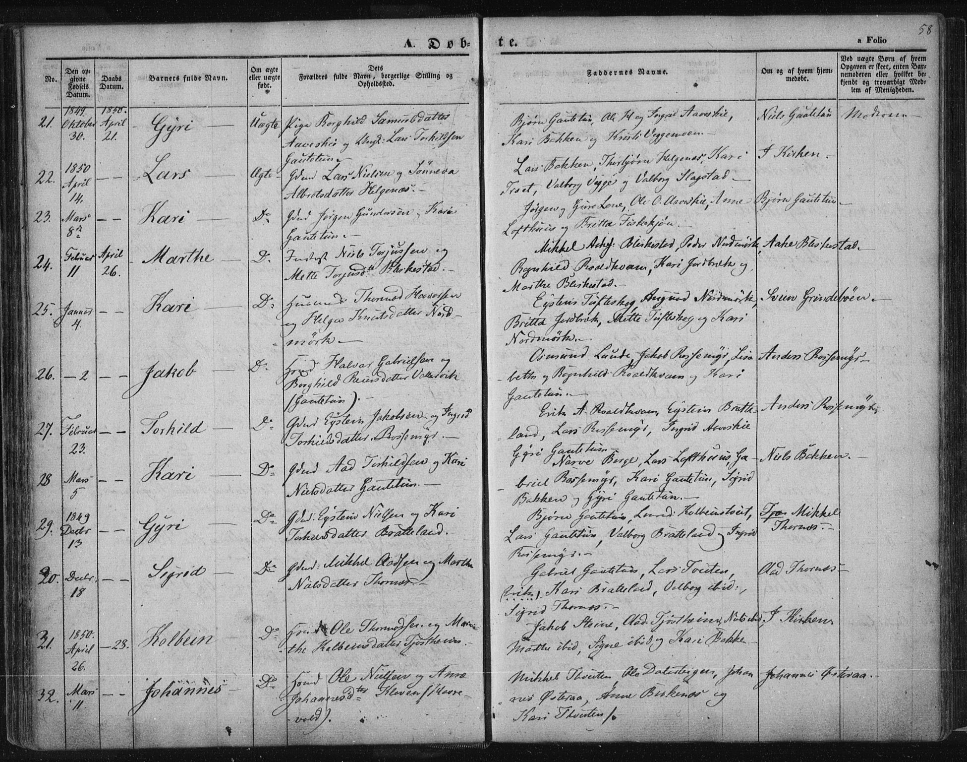 Suldal sokneprestkontor, AV/SAST-A-101845/01/IV/L0008: Parish register (official) no. A 8, 1836-1853, p. 58