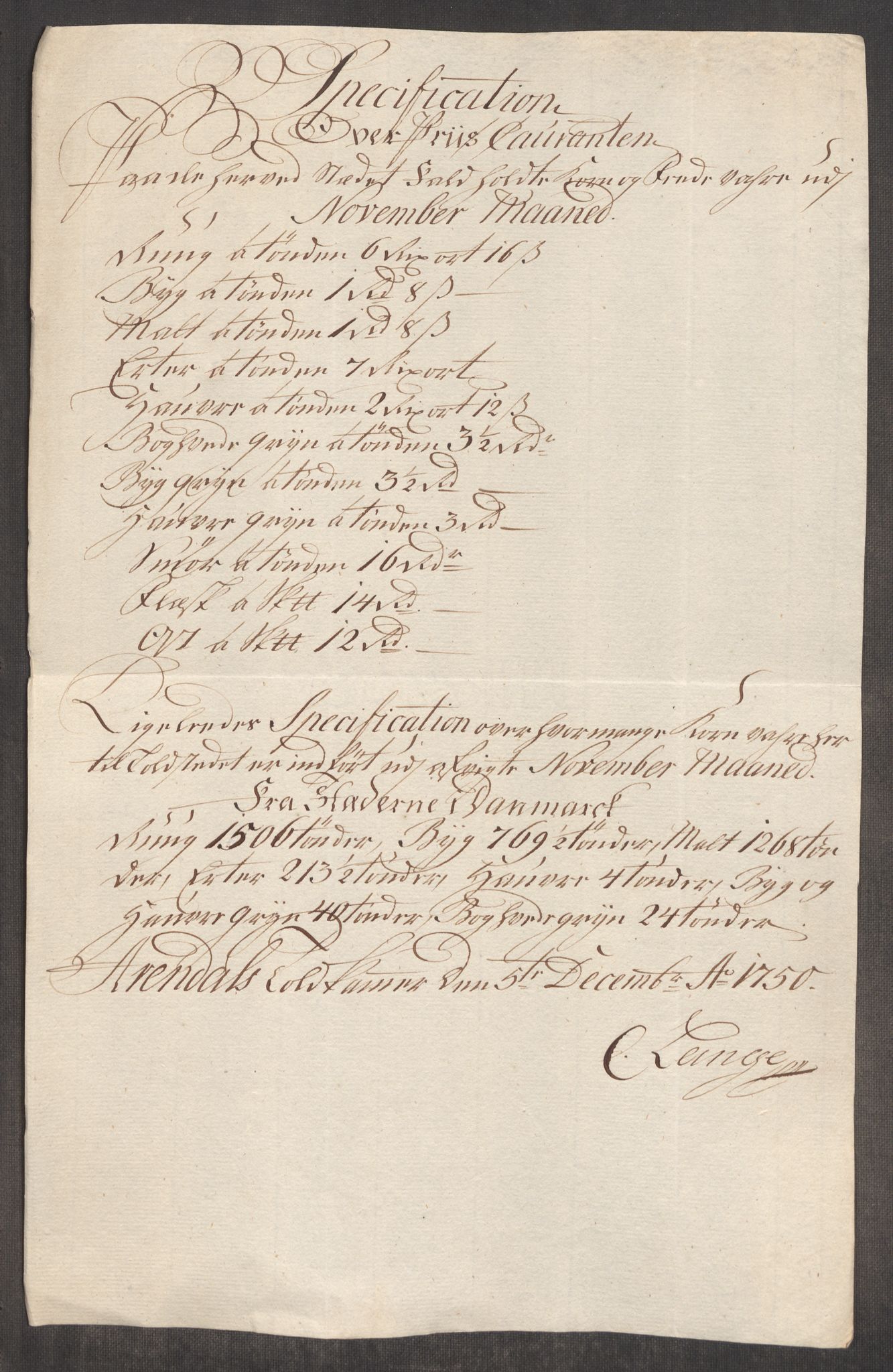 Rentekammeret inntil 1814, Realistisk ordnet avdeling, RA/EA-4070/Oe/L0004: [Ø1]: Priskuranter, 1749-1752, p. 406