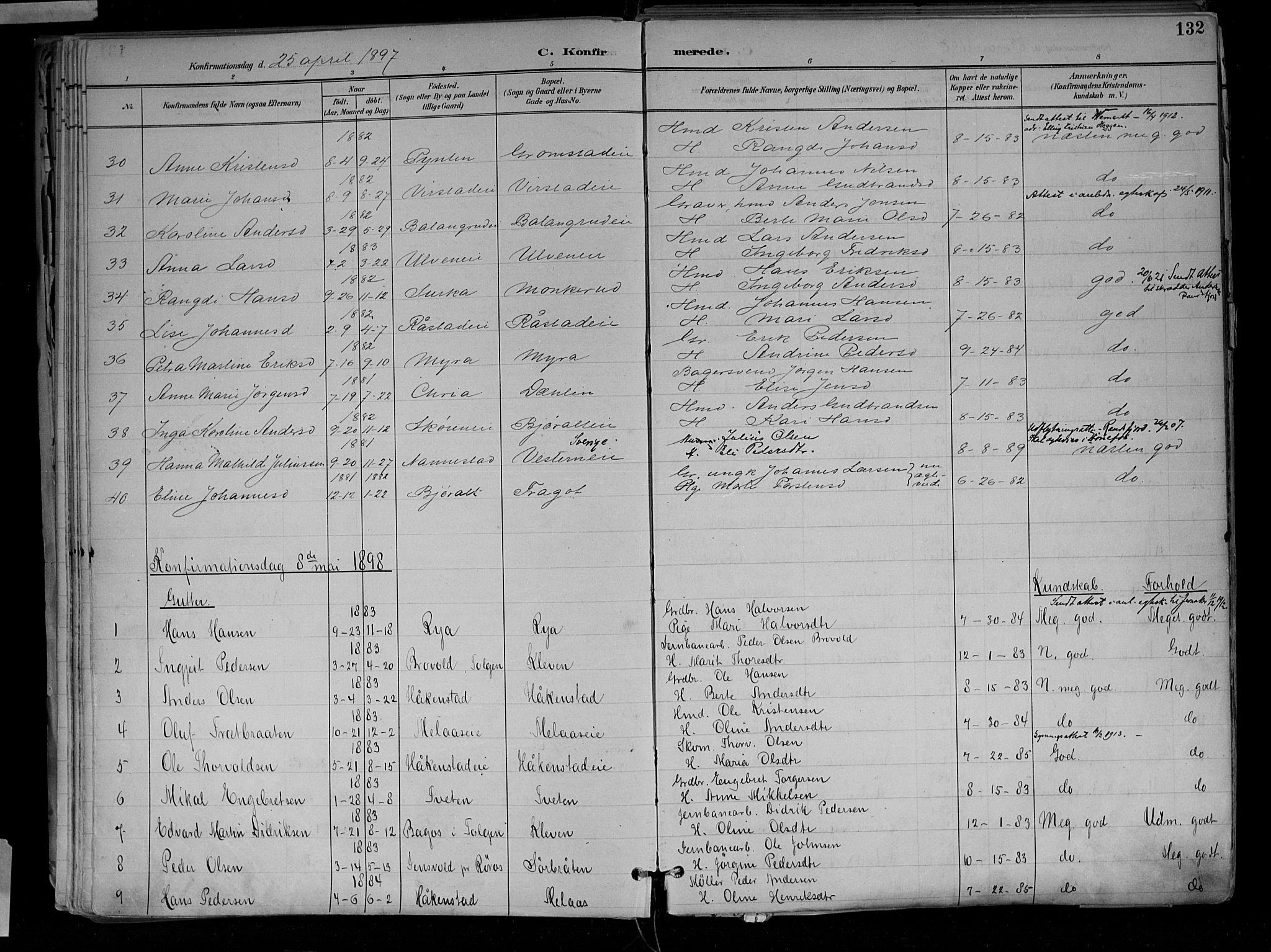 Jevnaker prestekontor, SAH/PREST-116/H/Ha/Haa/L0010: Parish register (official) no. 10, 1891-1906, p. 132