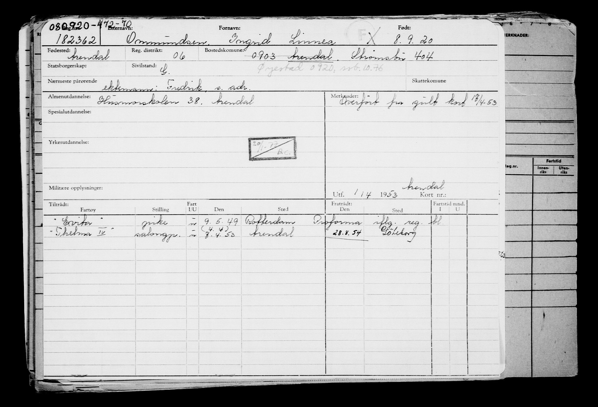 Direktoratet for sjømenn, AV/RA-S-3545/G/Gb/L0185: Hovedkort, 1920, p. 185