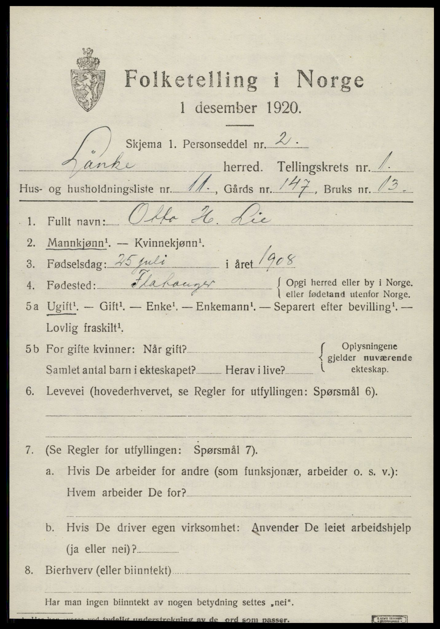 SAT, 1920 census for Lånke, 1920, p. 650