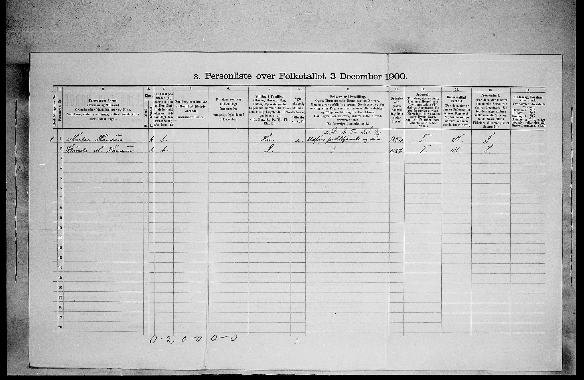 SAH, 1900 census for Eidskog, 1900, p. 1306