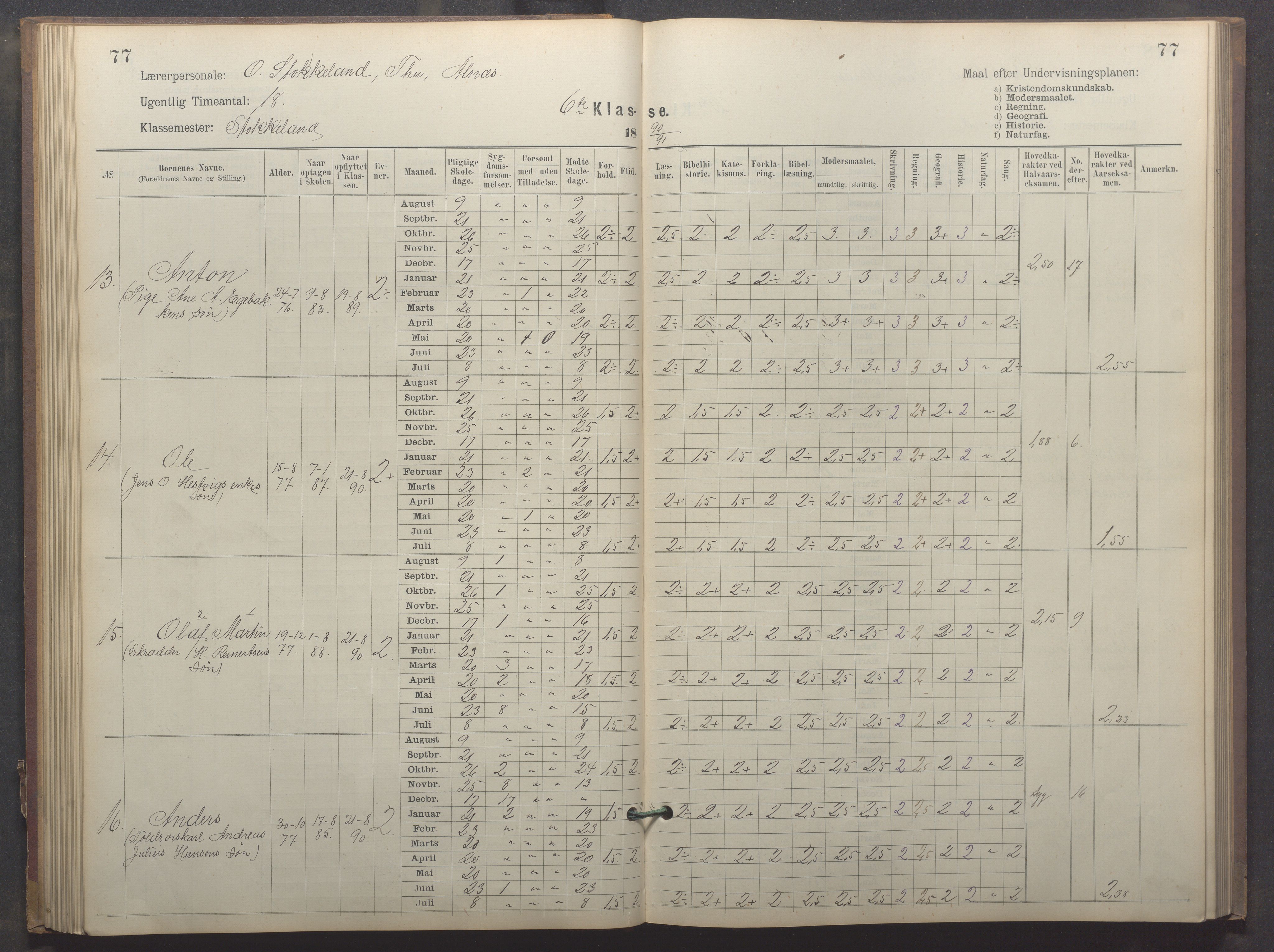 Egersund kommune (Ladested) - Egersund almueskole/folkeskole, IKAR/K-100521/H/L0023: Skoleprotokoll - Almueskolen, 6. klasse, 1886-1892, p. 77