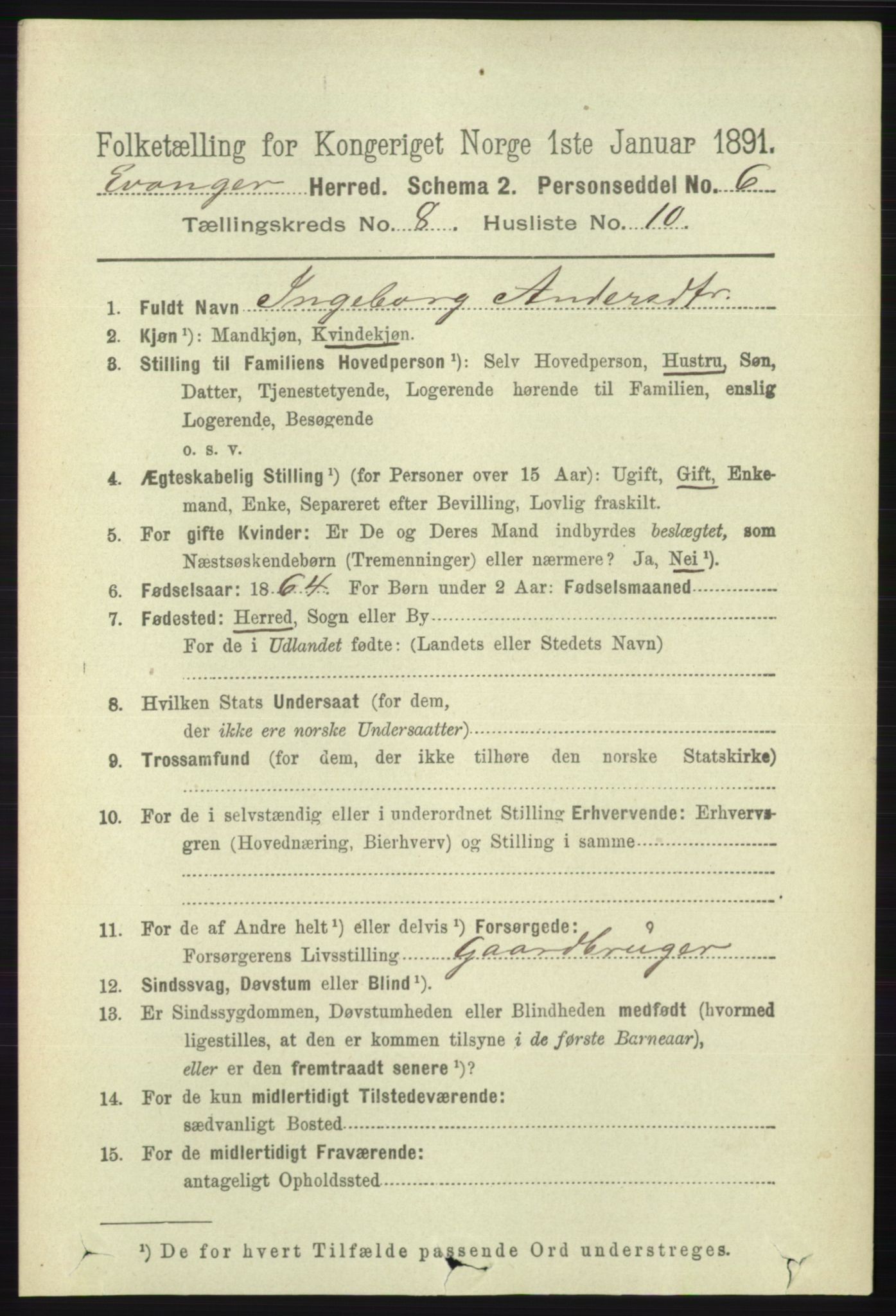 RA, 1891 census for 1237 Evanger, 1891, p. 2320