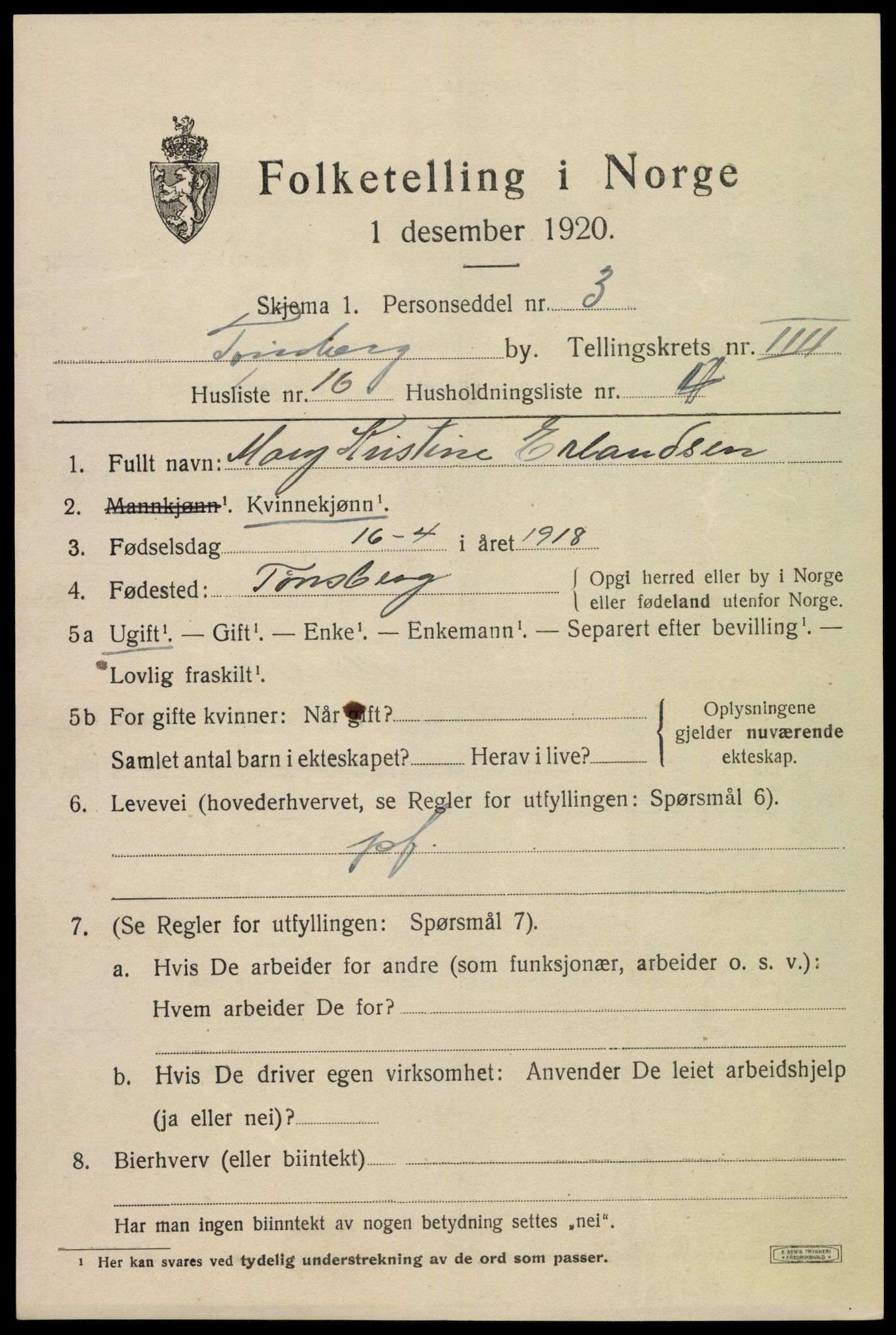 SAKO, 1920 census for Tønsberg, 1920, p. 12571