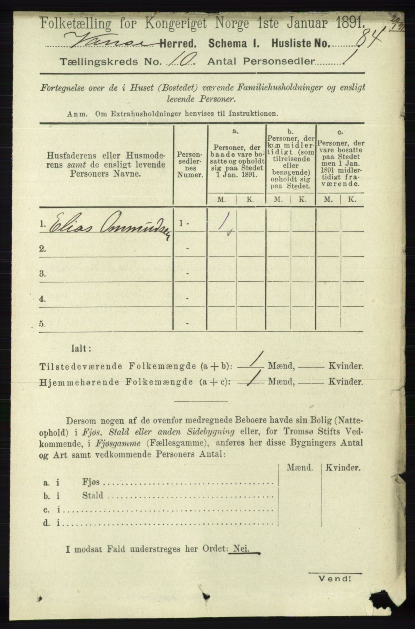 RA, 1891 census for 1041 Vanse, 1891, p. 5623