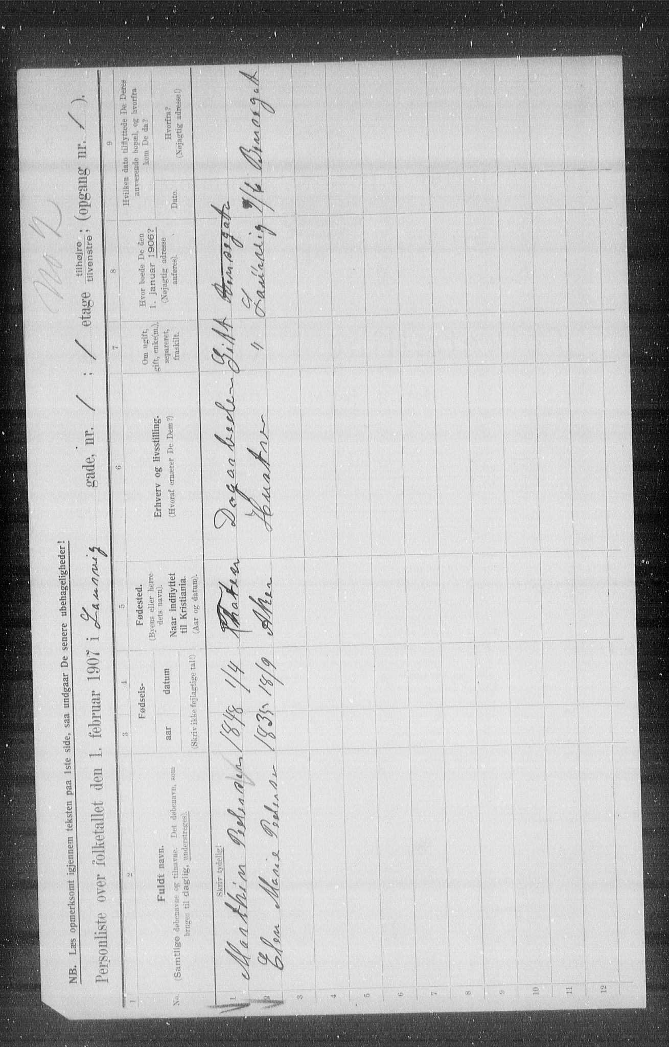 OBA, Municipal Census 1907 for Kristiania, 1907, p. 29153