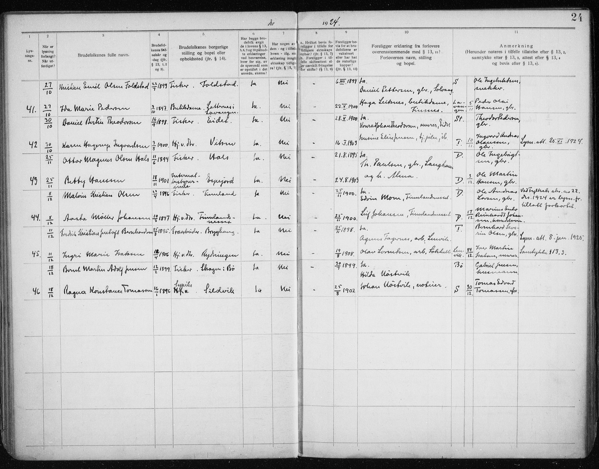 Tranøy sokneprestkontor, AV/SATØ-S-1313/J/Jc/L0053: Banns register no. 53, 1919-1940, p. 24