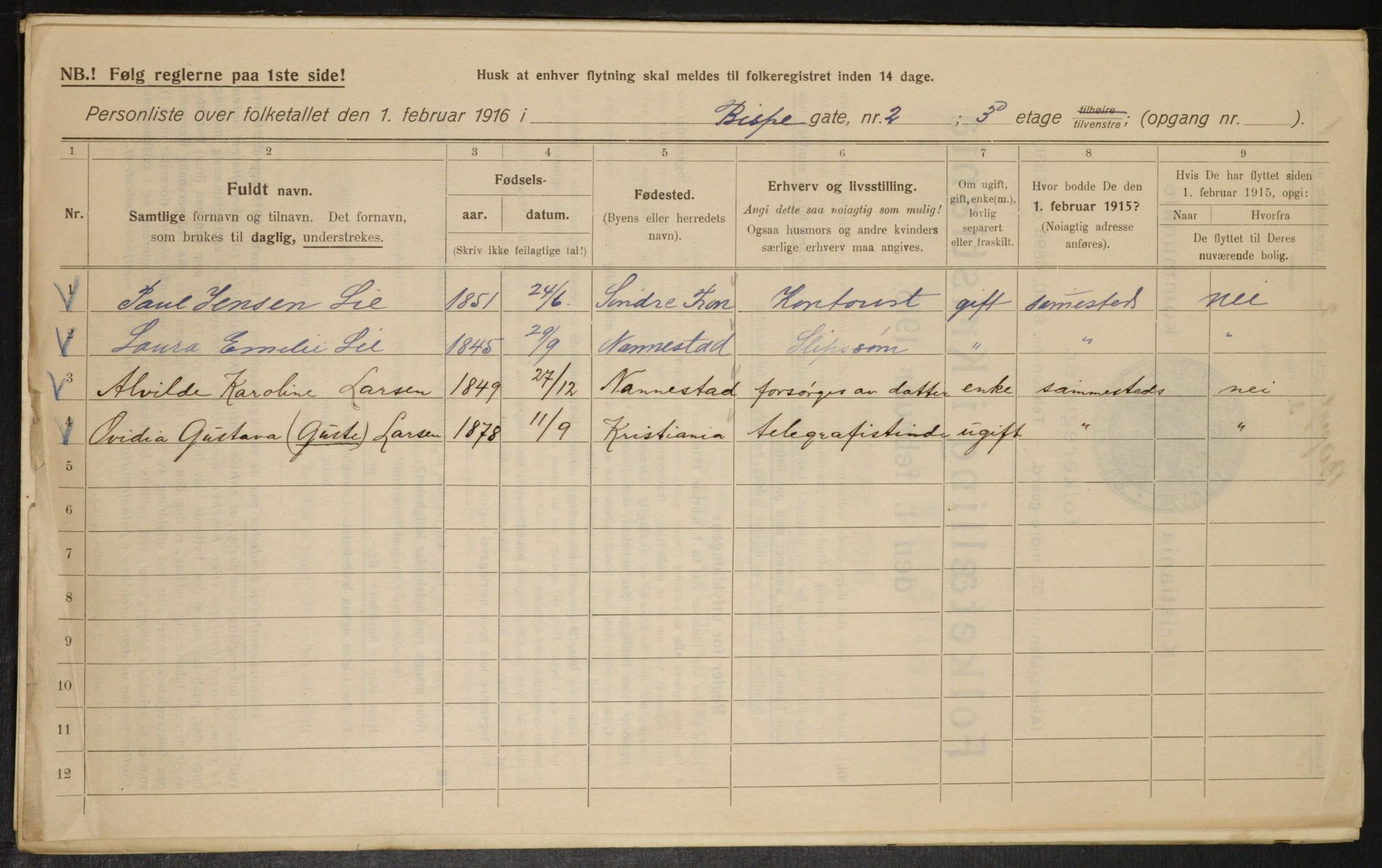 OBA, Municipal Census 1916 for Kristiania, 1916, p. 5419