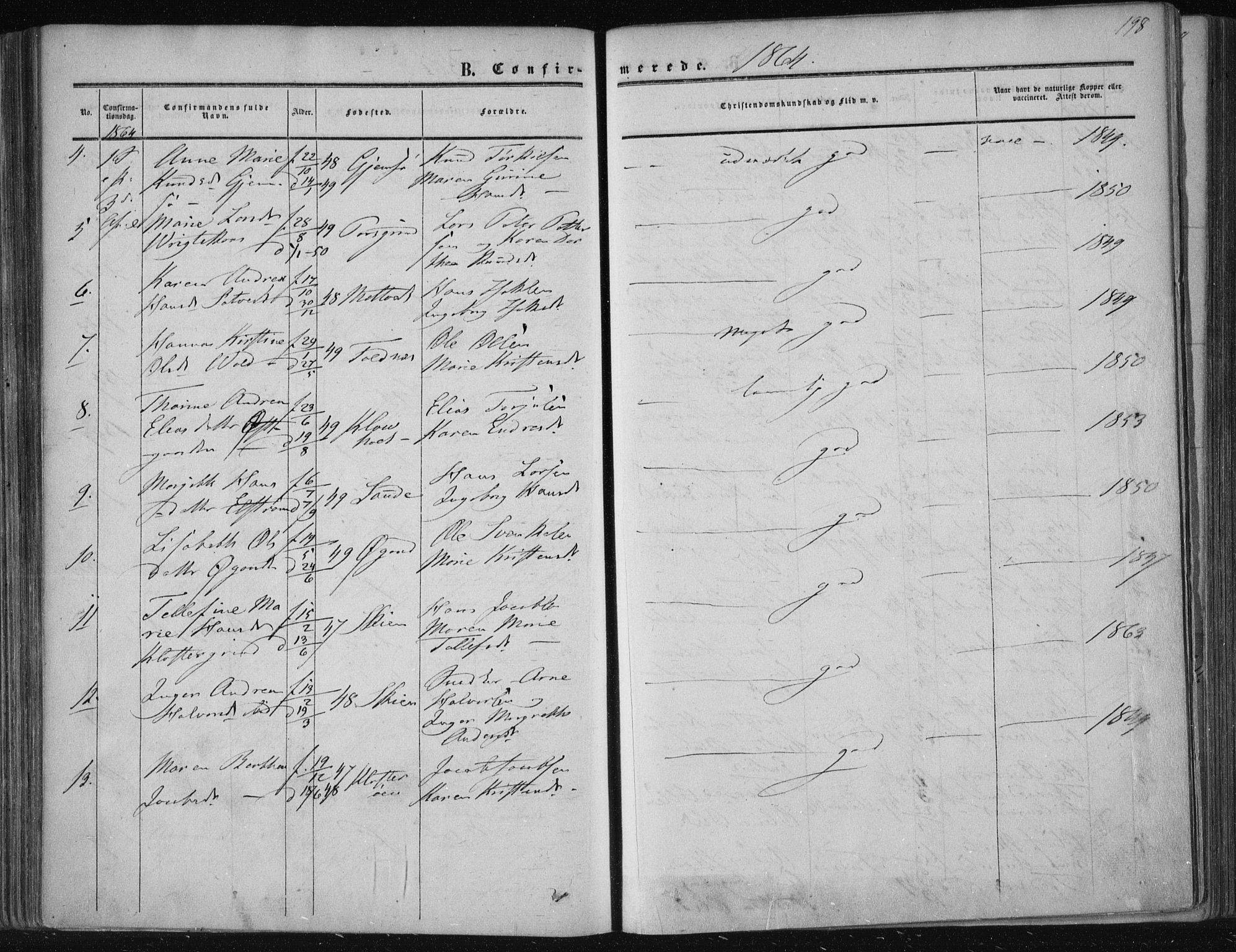 Solum kirkebøker, AV/SAKO-A-306/F/Fa/L0007: Parish register (official) no. I 7, 1856-1864, p. 198