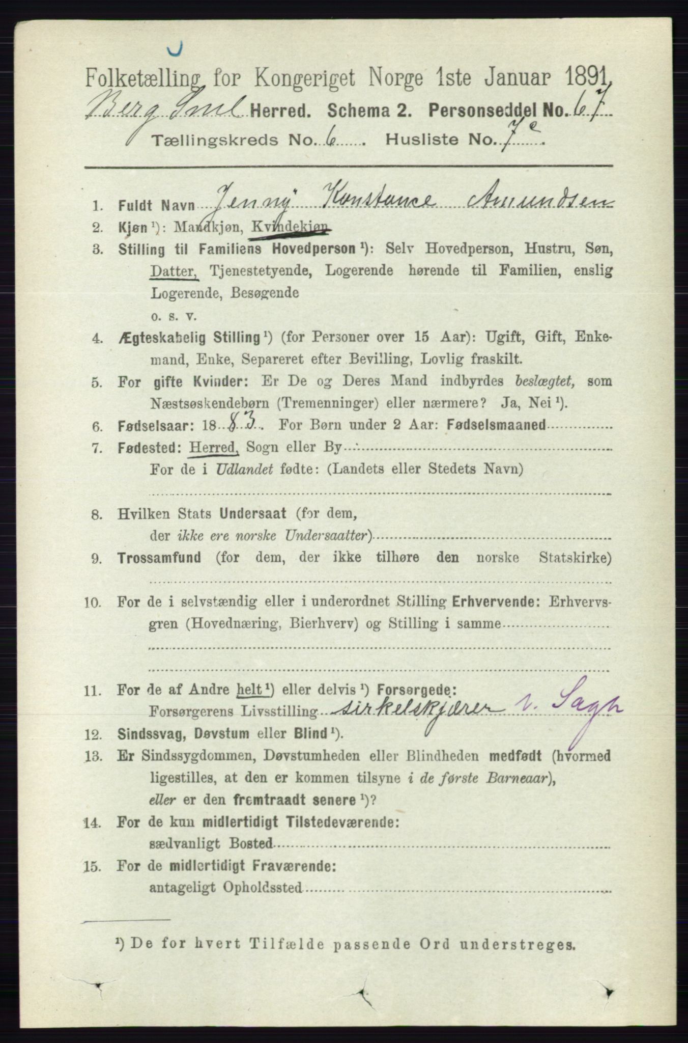 RA, 1891 census for 0116 Berg, 1891, p. 3938