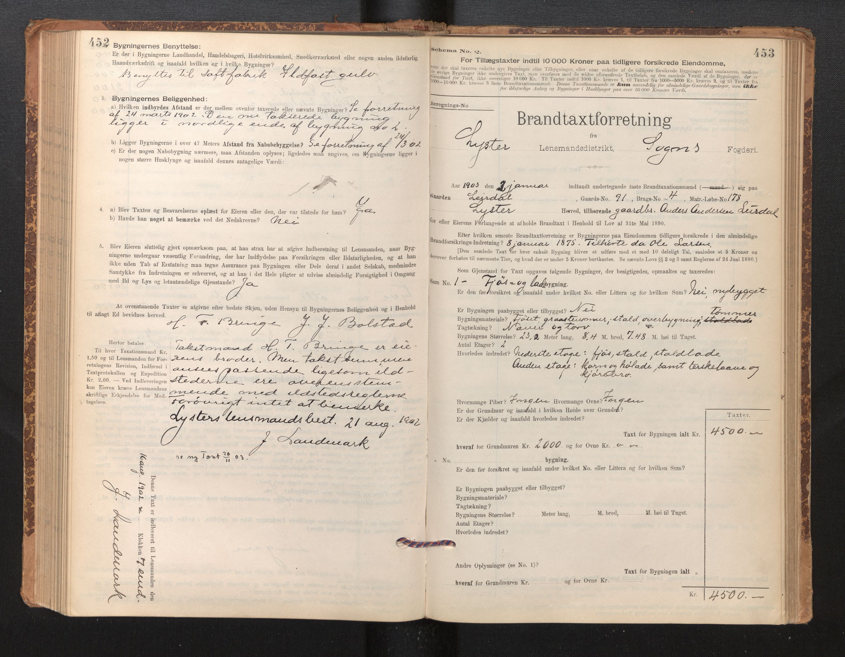 Lensmannen i Luster, SAB/A-29301/0012/L0007: Branntakstprotokoll, skjematakst, 1895-1935, p. 452-453
