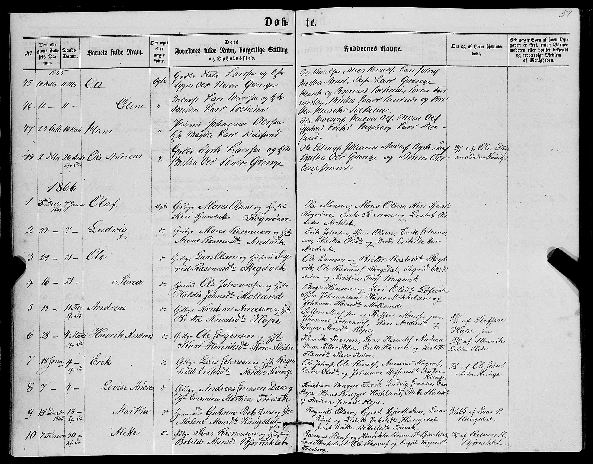 Masfjorden Sokneprestembete, SAB/A-77001: Parish register (copy) no. A 1, 1851-1875, p. 57